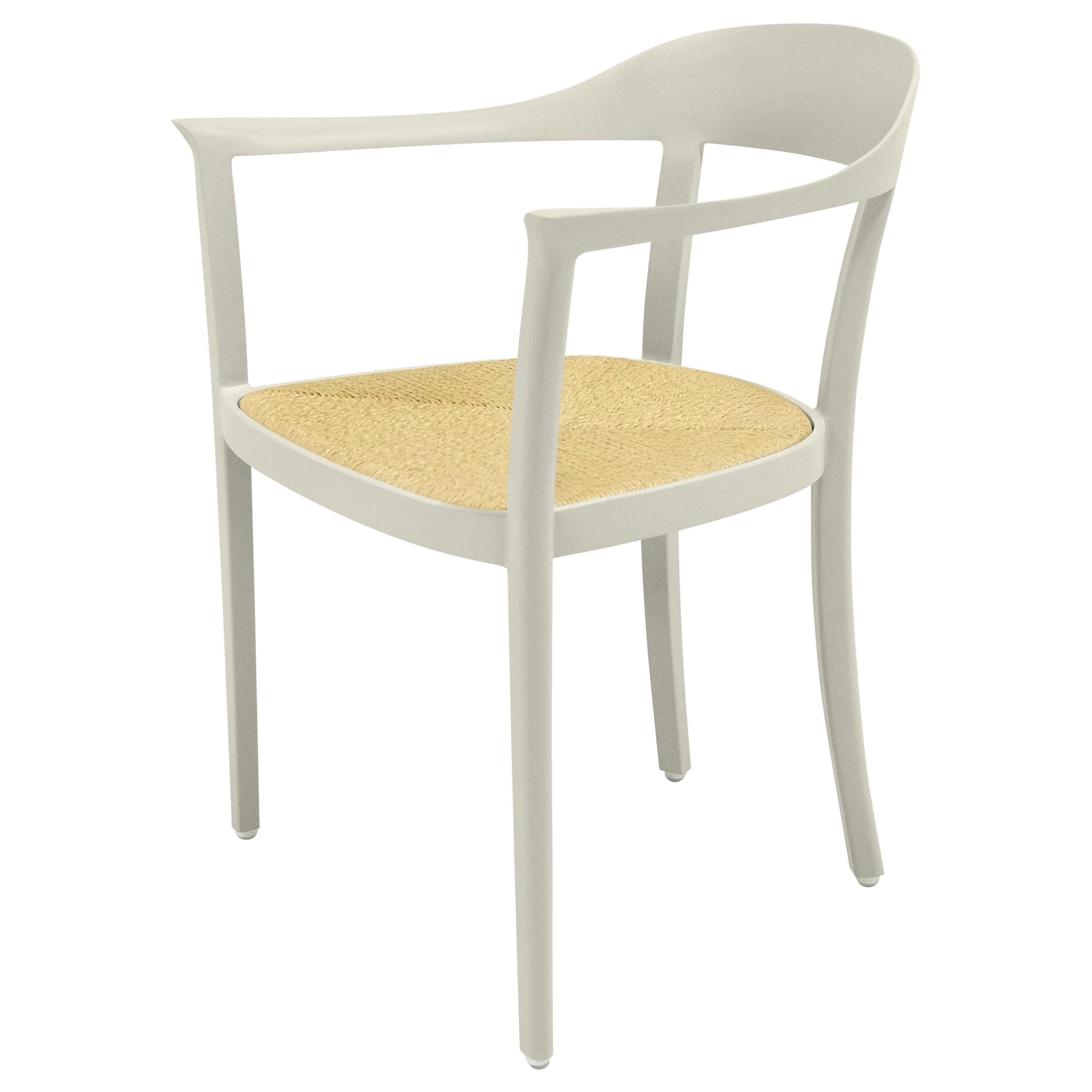 Chesapeake Dining Chair, Pale Grey, Neutral, Woven Rush Seat, Outdoor Garden