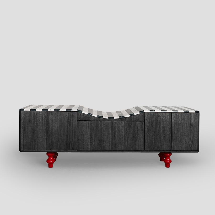 Mexican Cheshire Sideboard, Marble Lines andwood For Sale