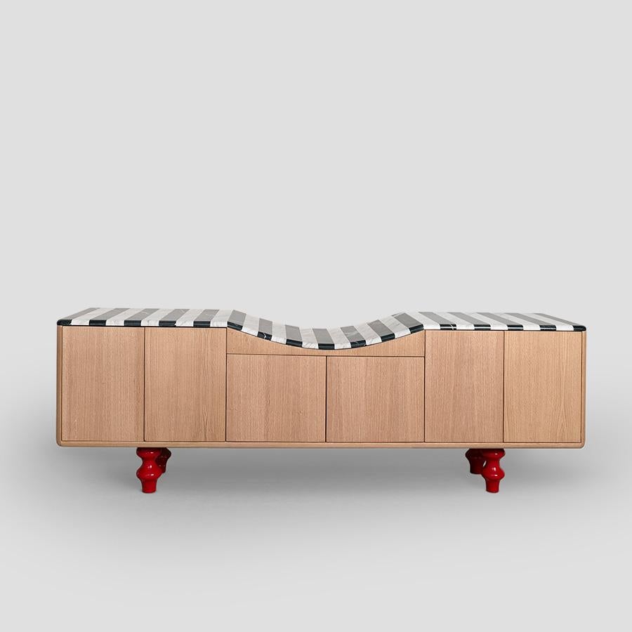 Woodwork Cheshire Sideboard, Marble Lines andwood For Sale