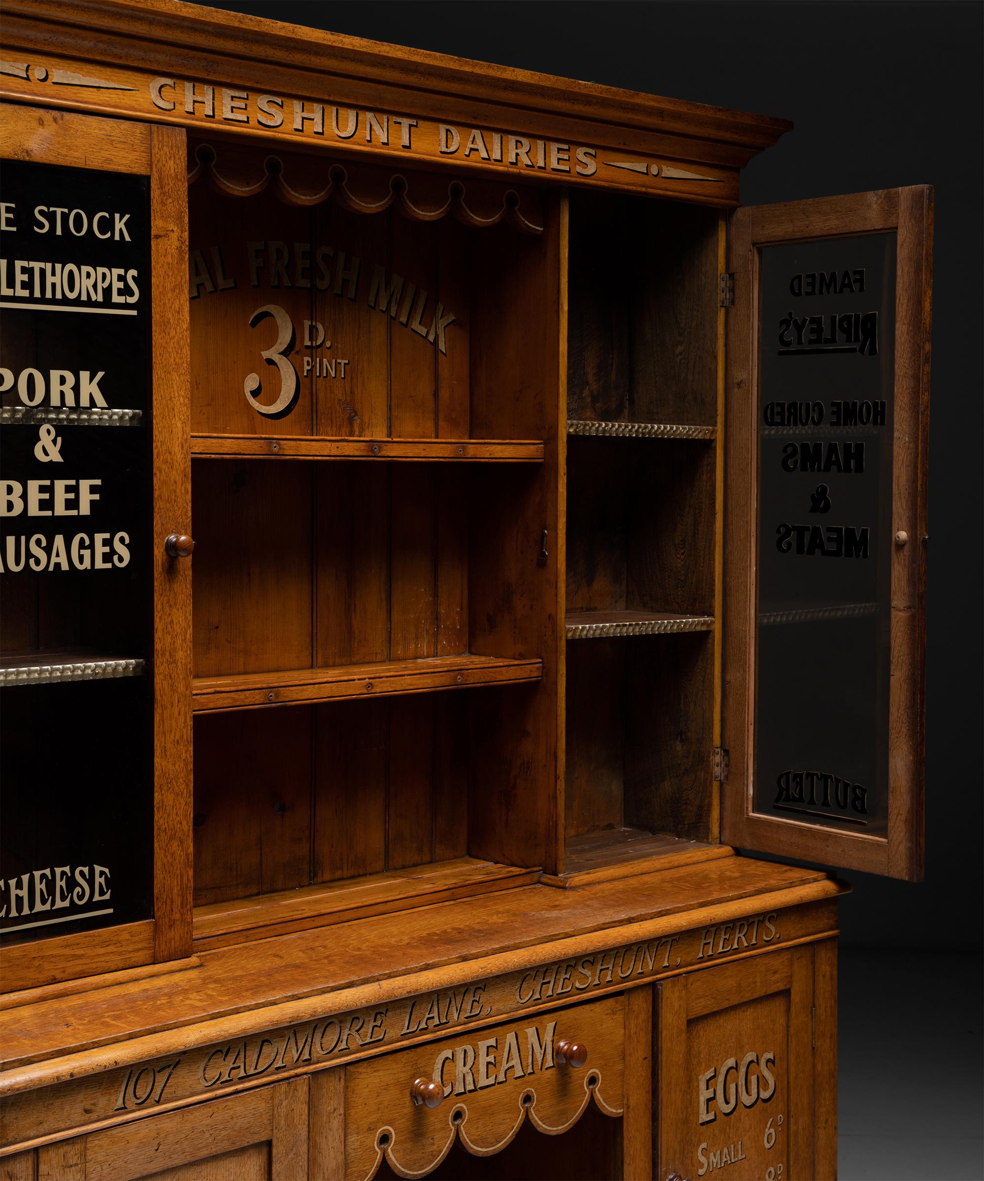 Victorian “Cheshunt Dairies” Display Cabinet, England, circa 1910 For Sale