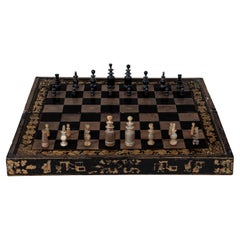 Chess and Backgammon Lacquered Wood Board, China, Late 19th Century.