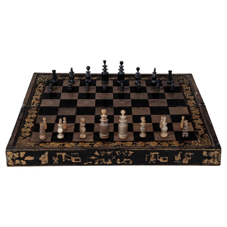 Vintage Wooden Chess Table With Chess Pieces, 1950-1960s for sale at Pamono
