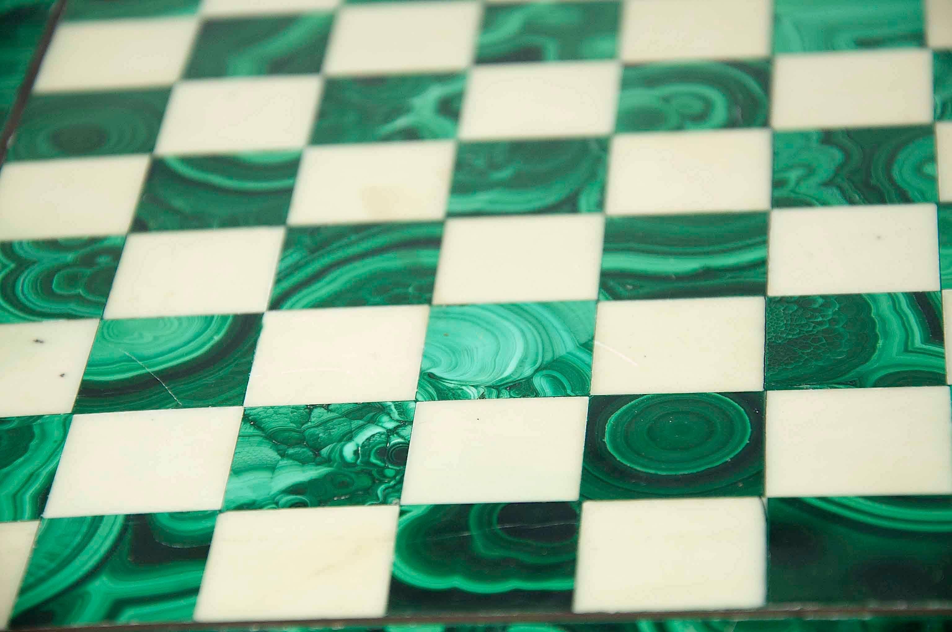 Mid-Century Modern Chess Board in Malachite and Marble