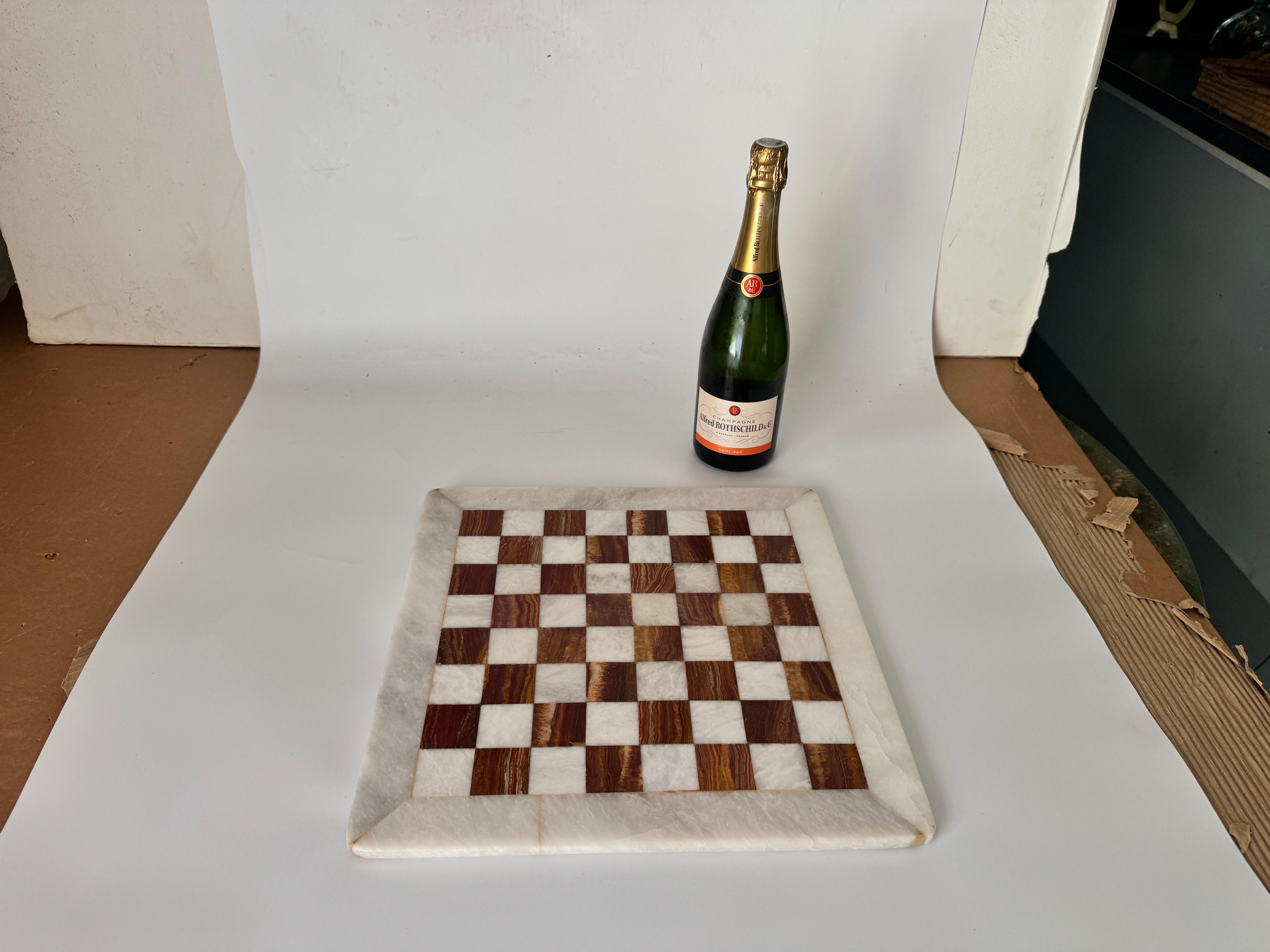 Hollywood Regency Chess Board in Onyx and Marble, White and Brown Color For Sale