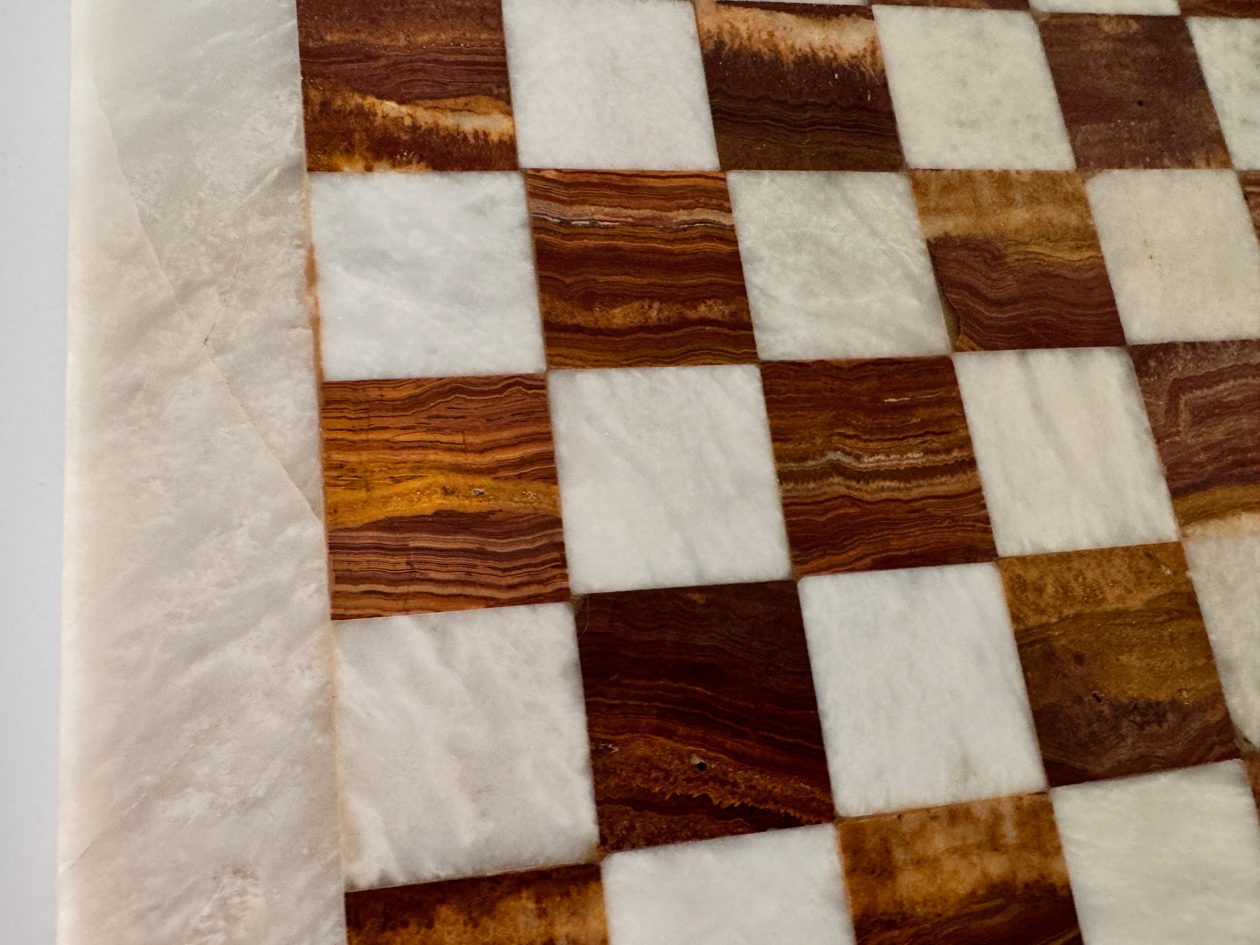 Italian Chess Board in Onyx and Marble, White and Brown Color For Sale