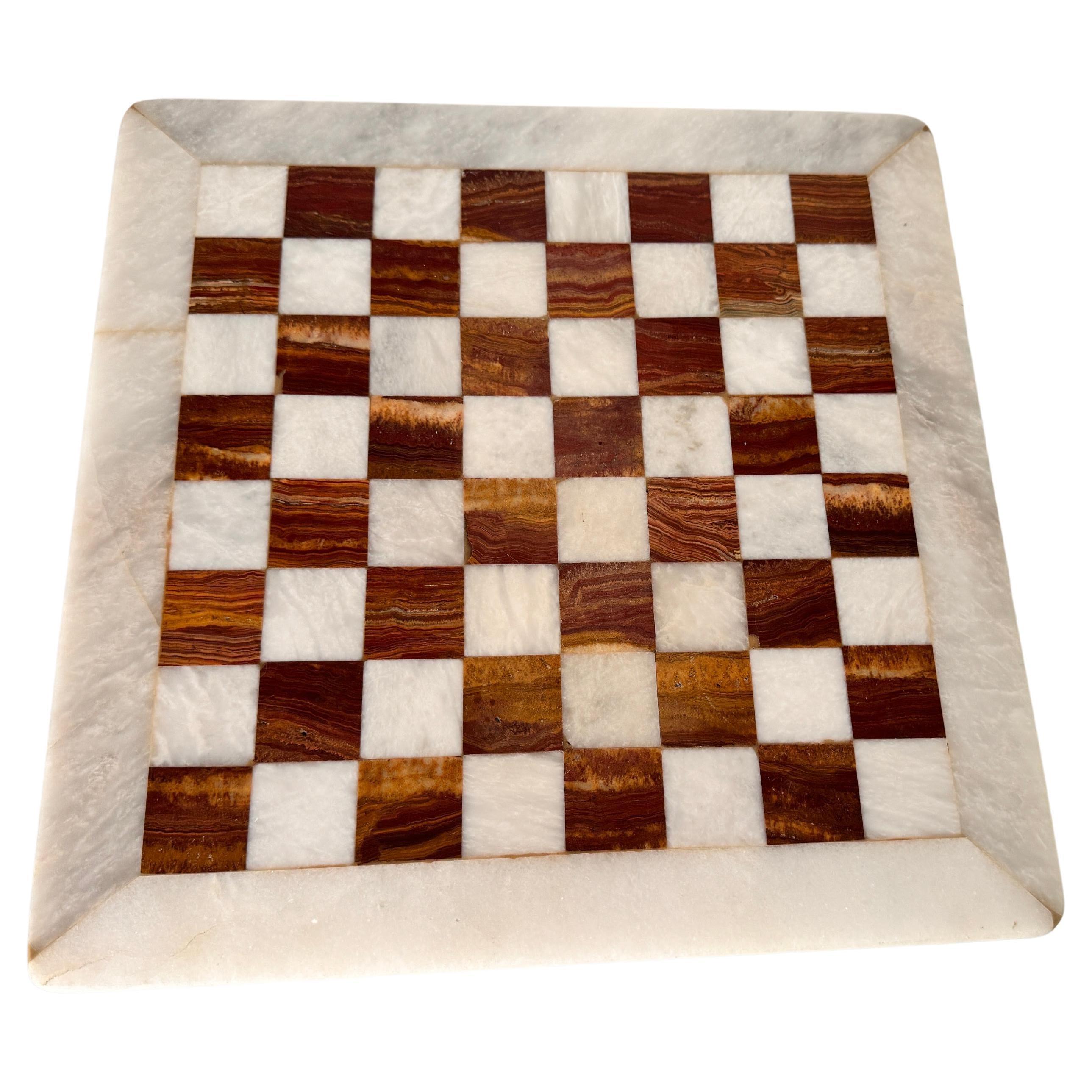 Chess Board in Onyx and Marble, White and Brown Color