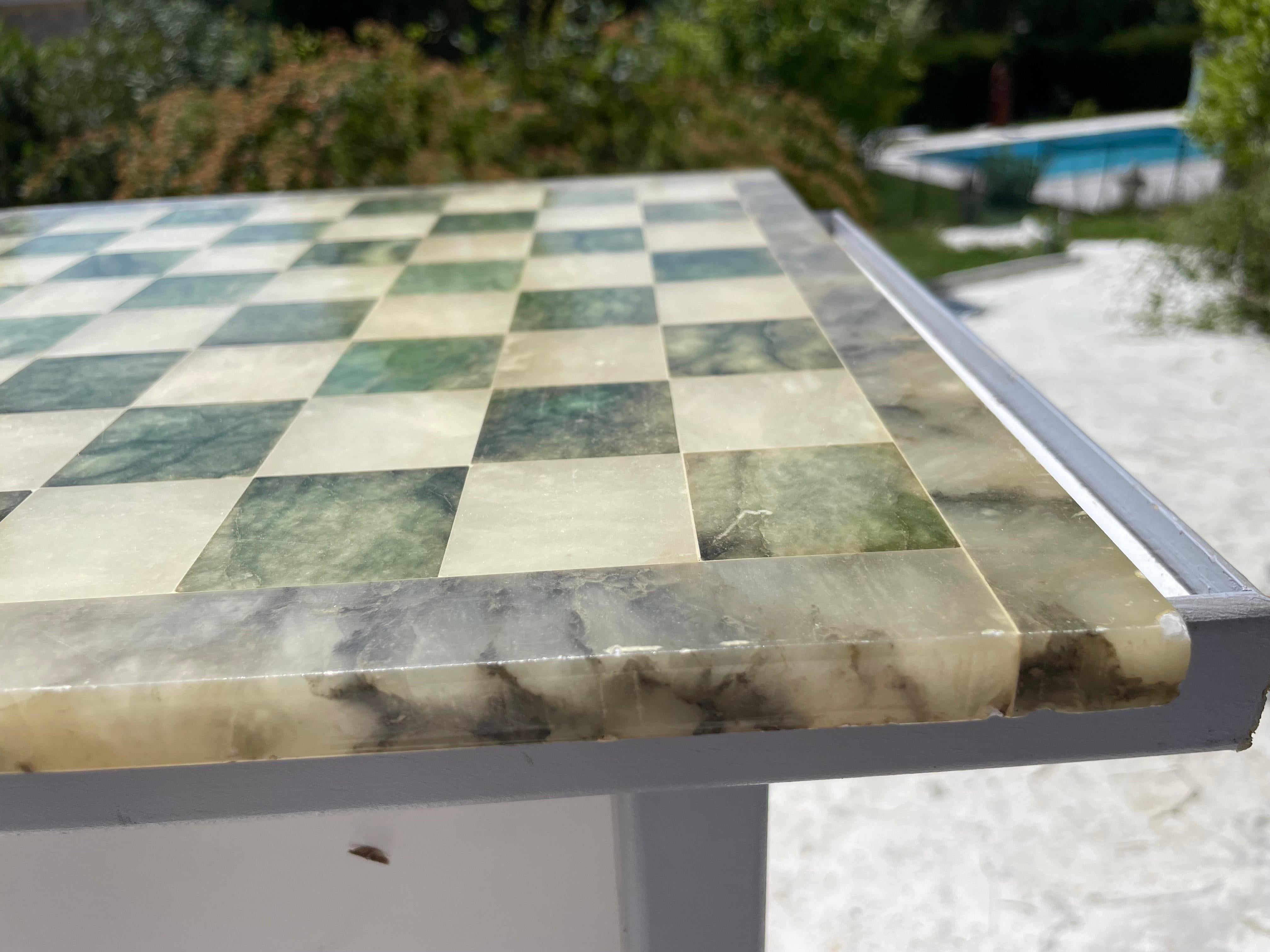 Hollywood Regency Chess Board in Onyx and Marble, White and Green Color