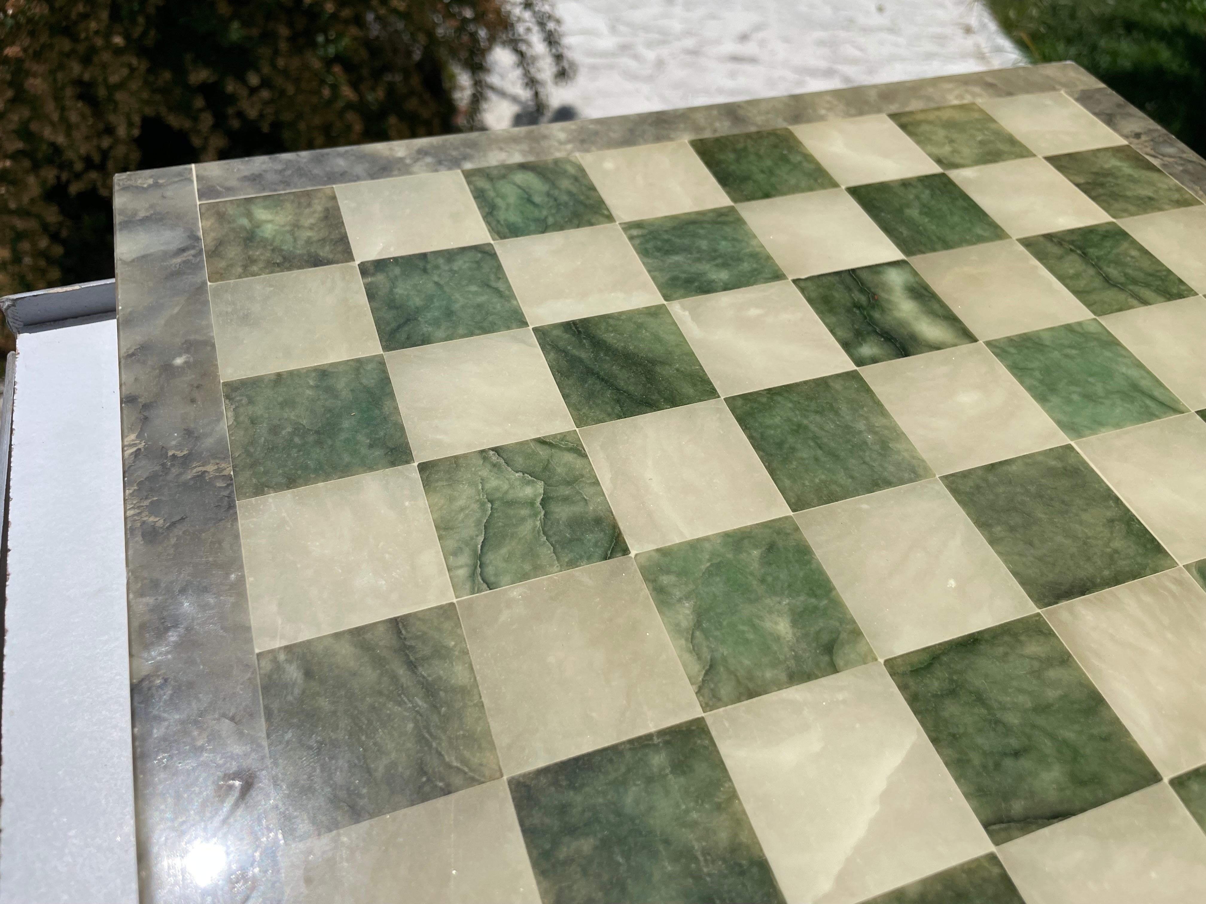 Italian Chess Board in Onyx and Marble, White and Green Color