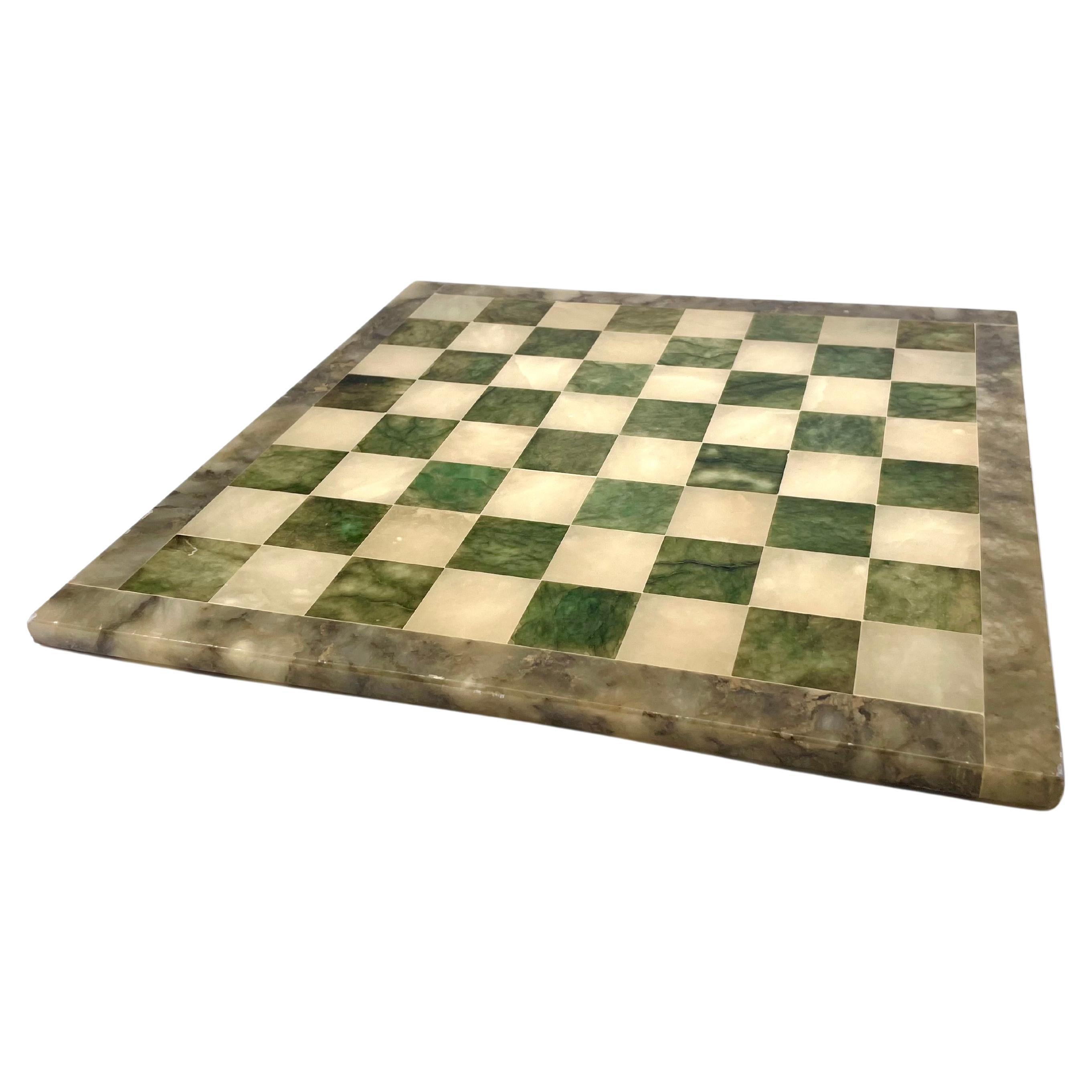 Tableau d'échecs en onyx et marbre, blanc et vert