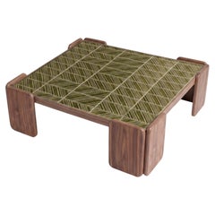 Chess center table with Emerald Stripes handmade tiles and natural walnut