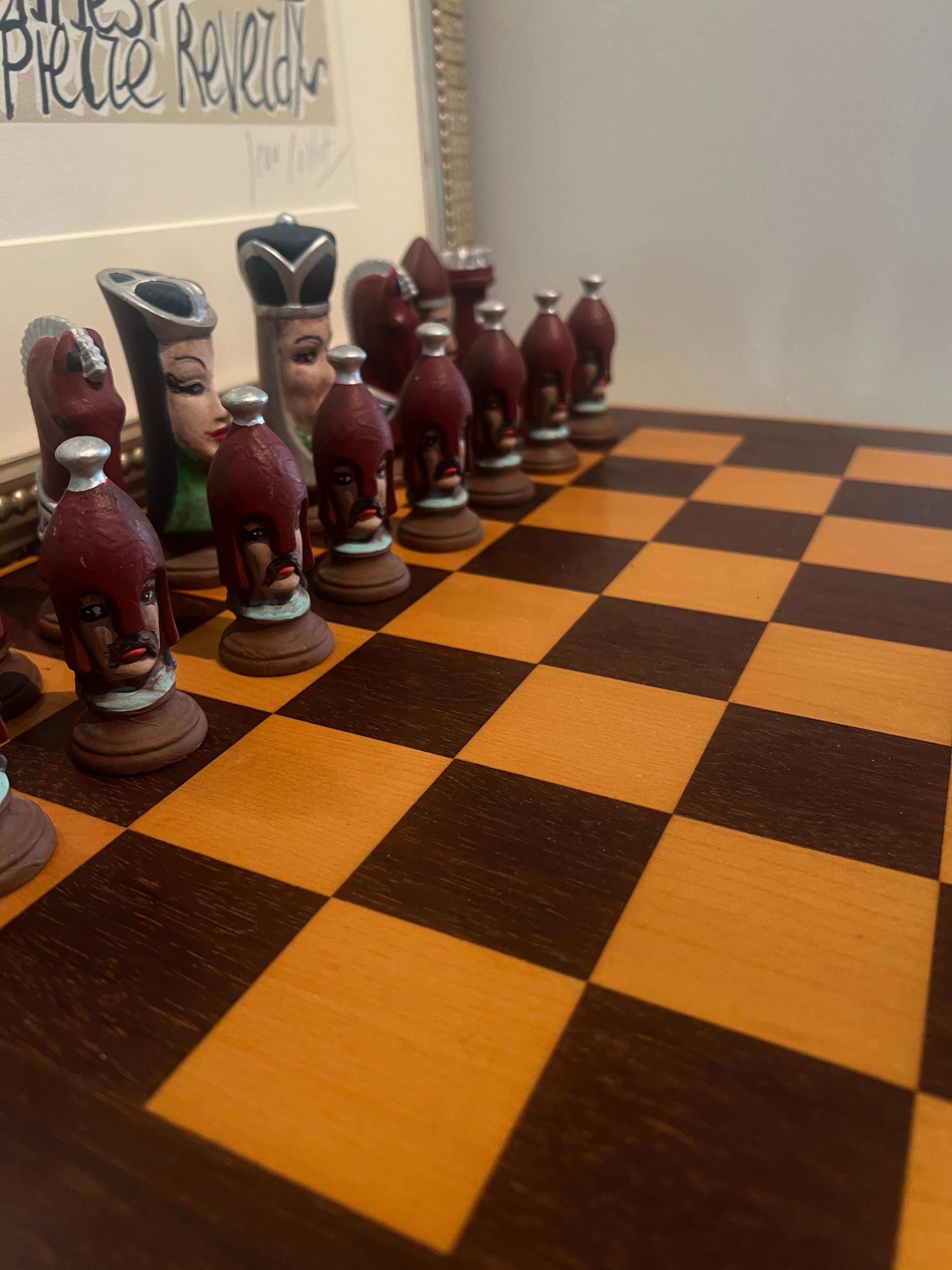 Chess Checker Board with Hand Crafted Ceramic Chess Pieces For Sale 5