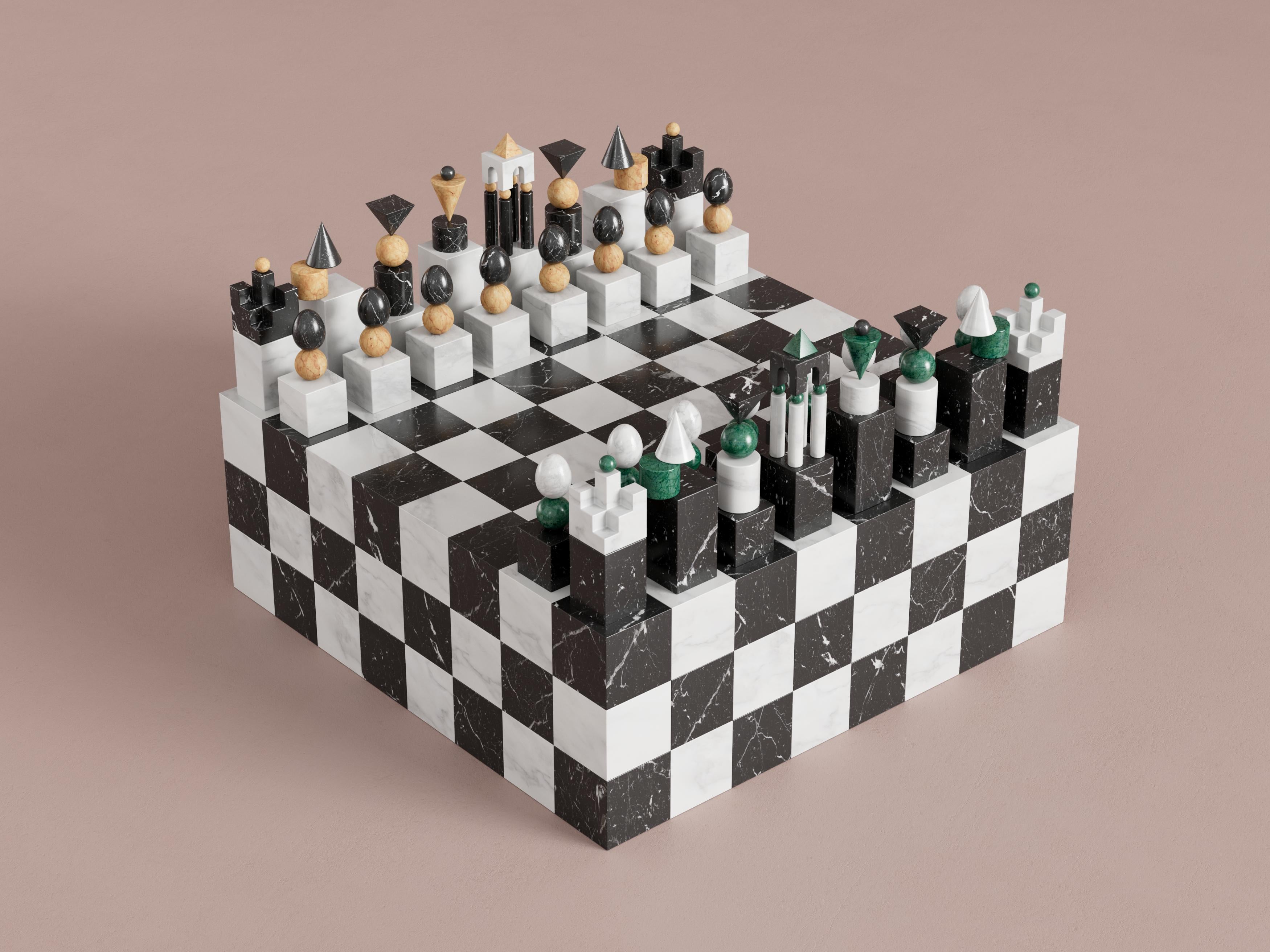 Chess Coffee Table 1 by Pilar Zeta
Limited Edition of 20 + 2AP pieces.
Materials: Marble, aluminum, metal.
Dimensions: W 100 x D 100 x H 32 cm.
Weight: 150 kg.

Marble and aluminium coffee table (32 green & beige pieces). Marble and metal