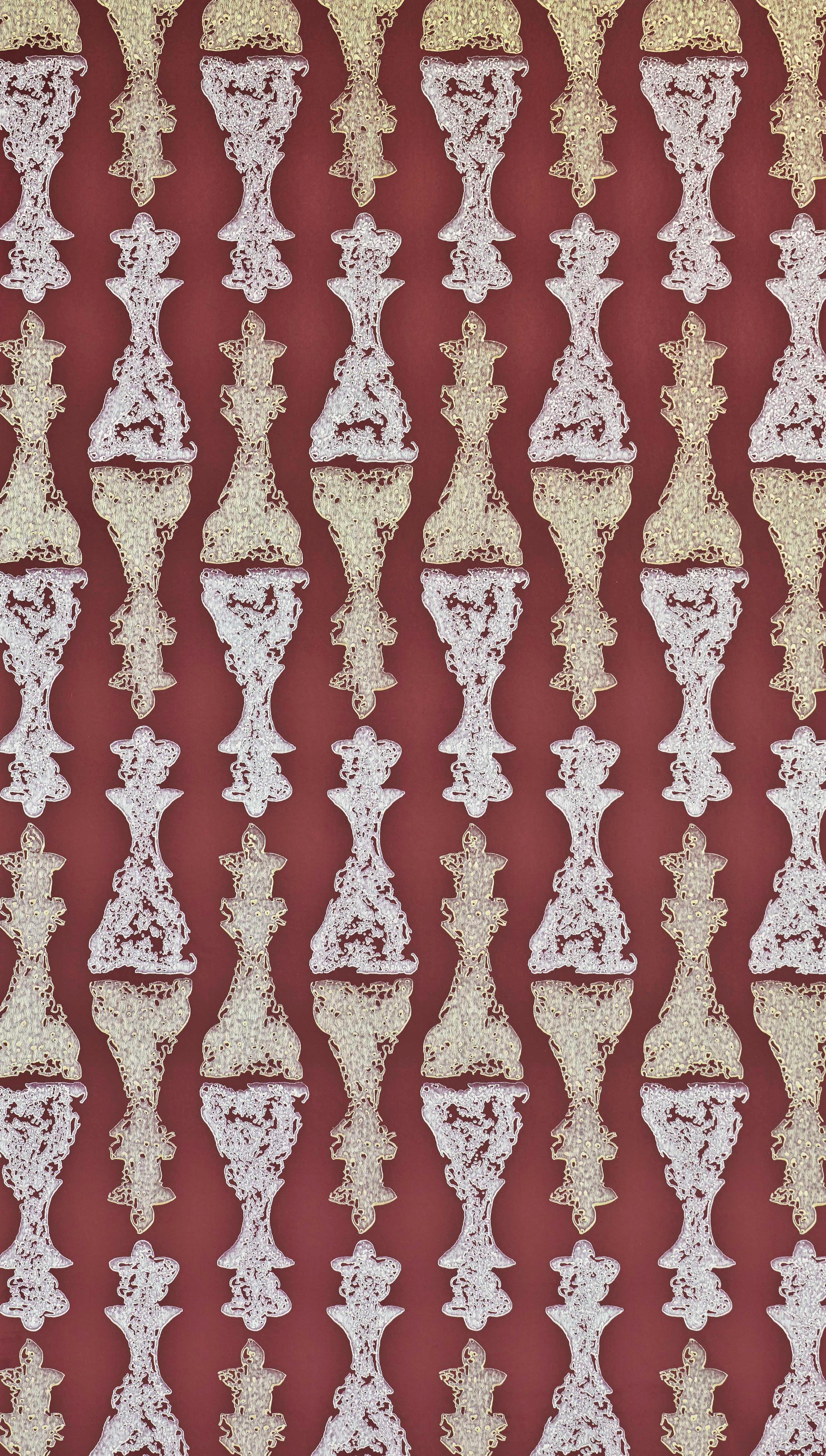 'Chess' Contemporary, Traditional Wallpaper in Burgundy In New Condition For Sale In Pewsey, Wiltshire