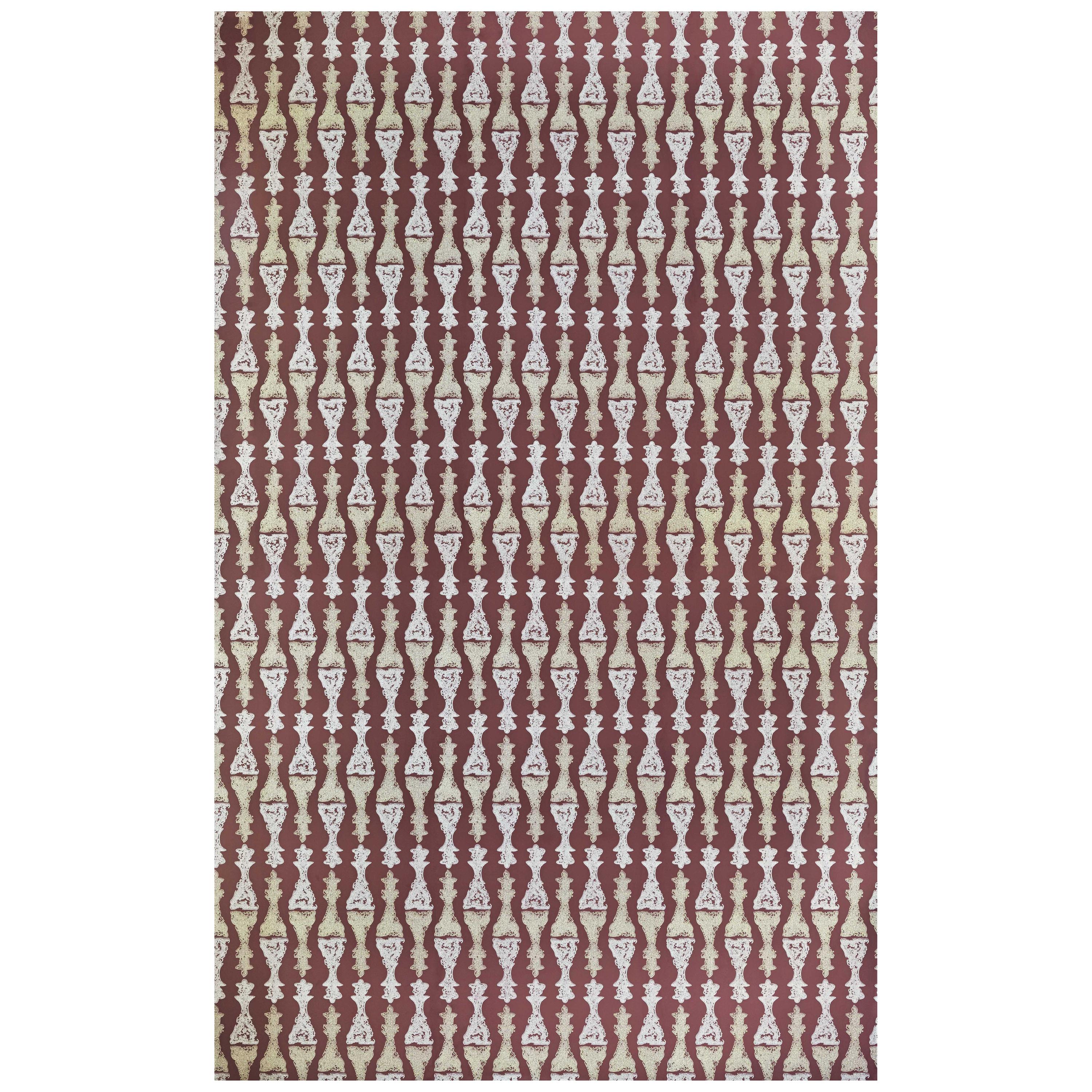 'Chess' Contemporary, Traditional Wallpaper in Burgundy For Sale