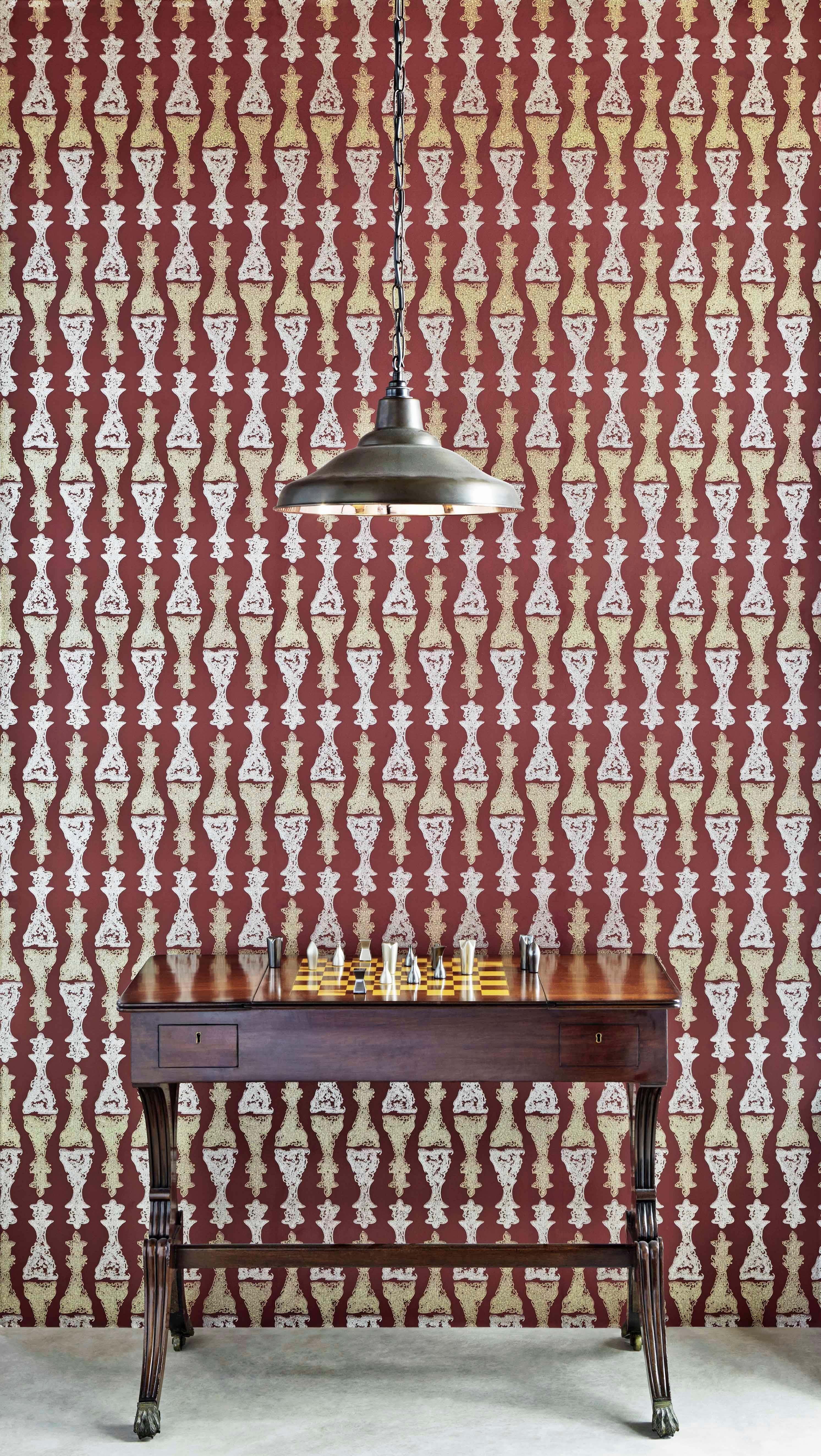 'Chess' Contemporary, Traditional Wallpaper in Stone For Sale 1