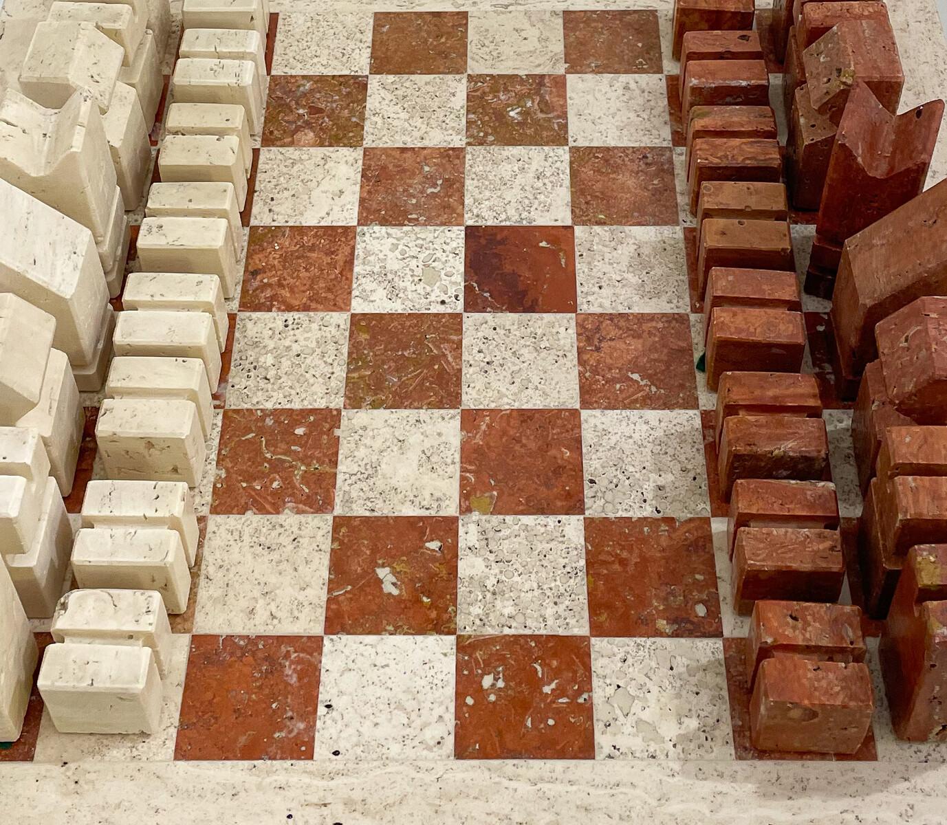 Chess Game in Two Colored Travertine, Angelo Mangiarotti, Italy, 1970 For Sale 2