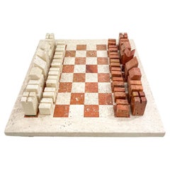 Chess Game in Two Colored Travertine, Angelo Mangiarotti, Italy, 1970