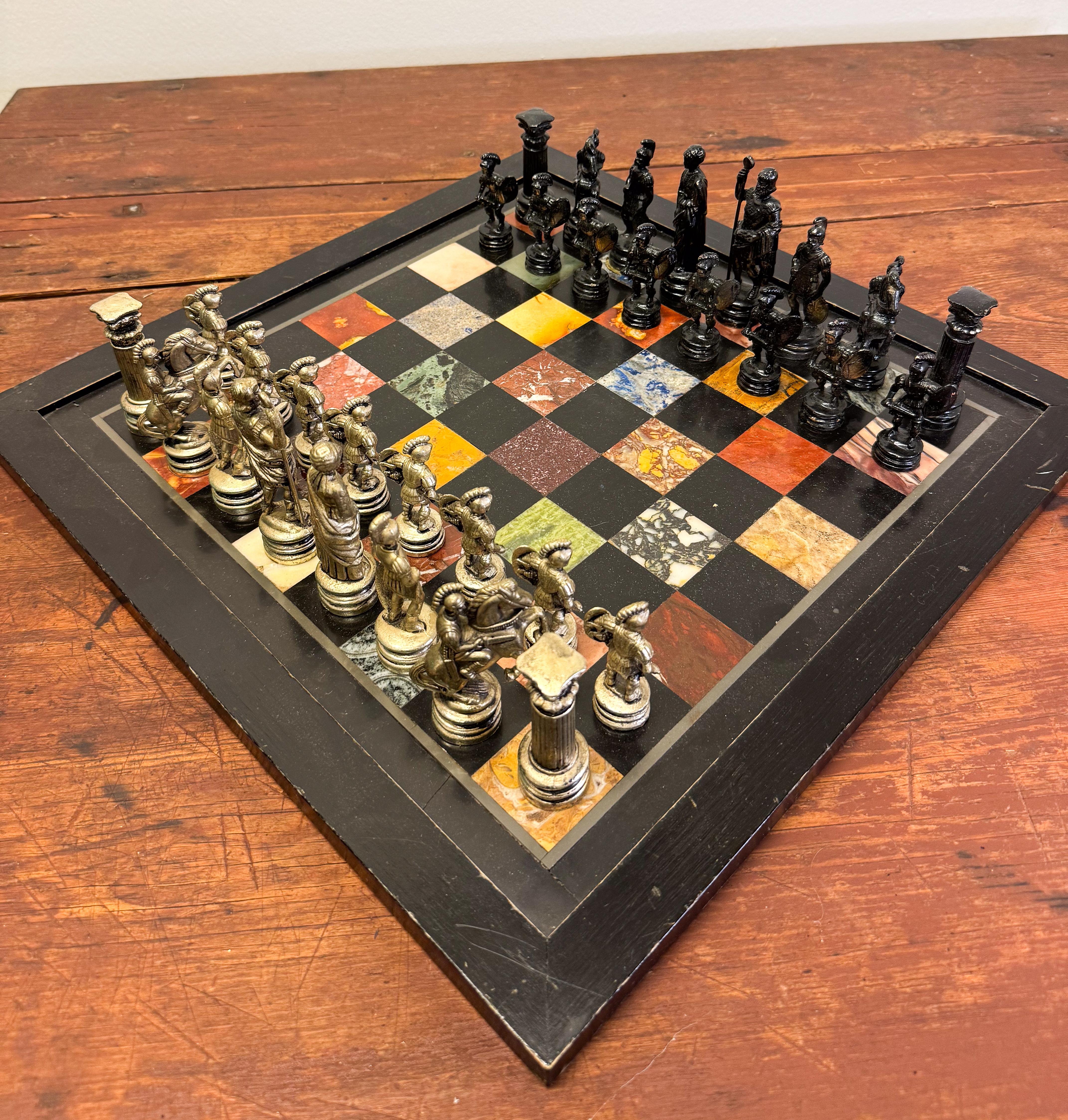 Schachspielset - Pietra Dura Marmor 19. Jahrhundert Italien im Angebot 2