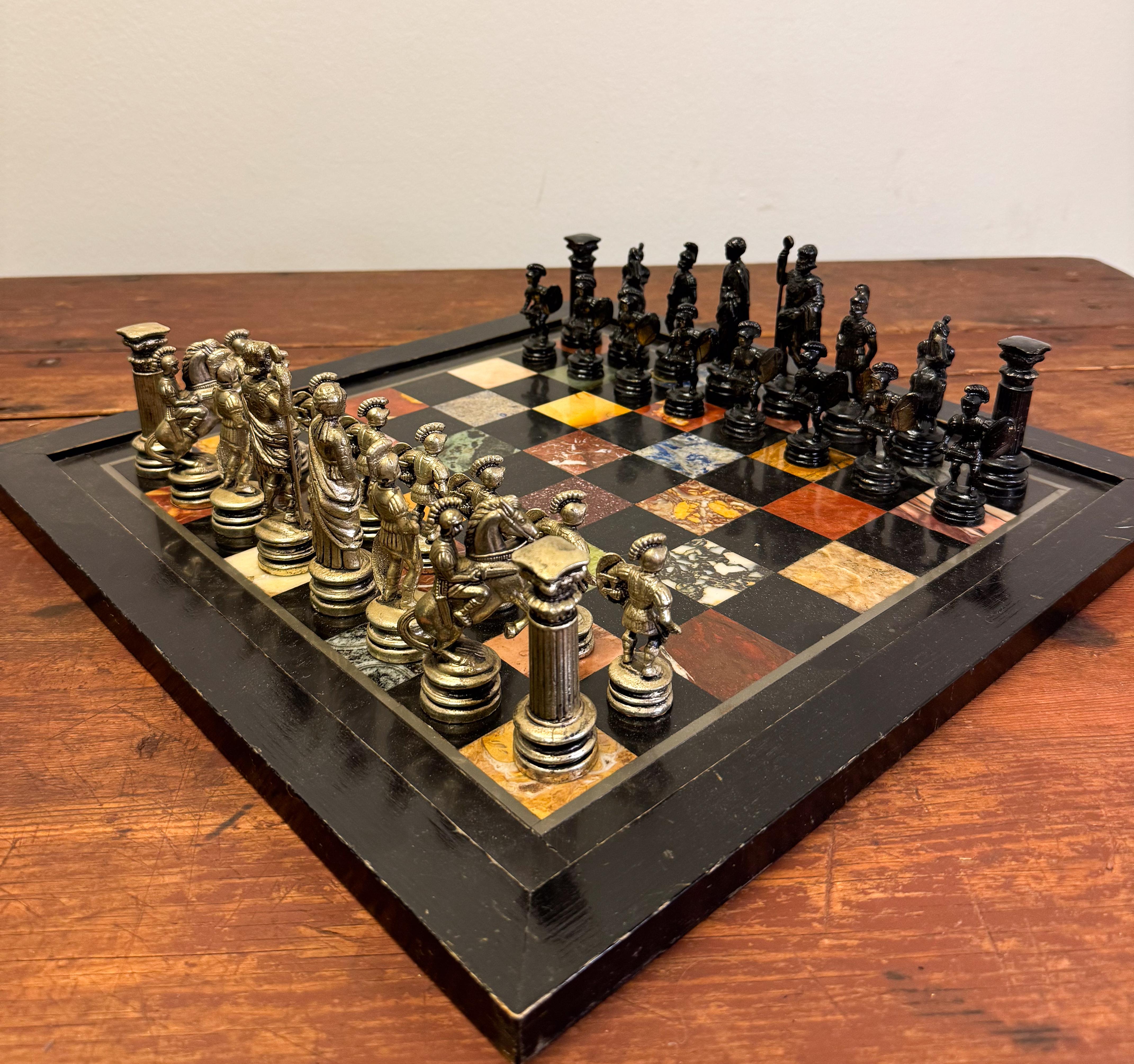 Schachspielset - Pietra Dura Marmor 19. Jahrhundert Italien im Angebot 3