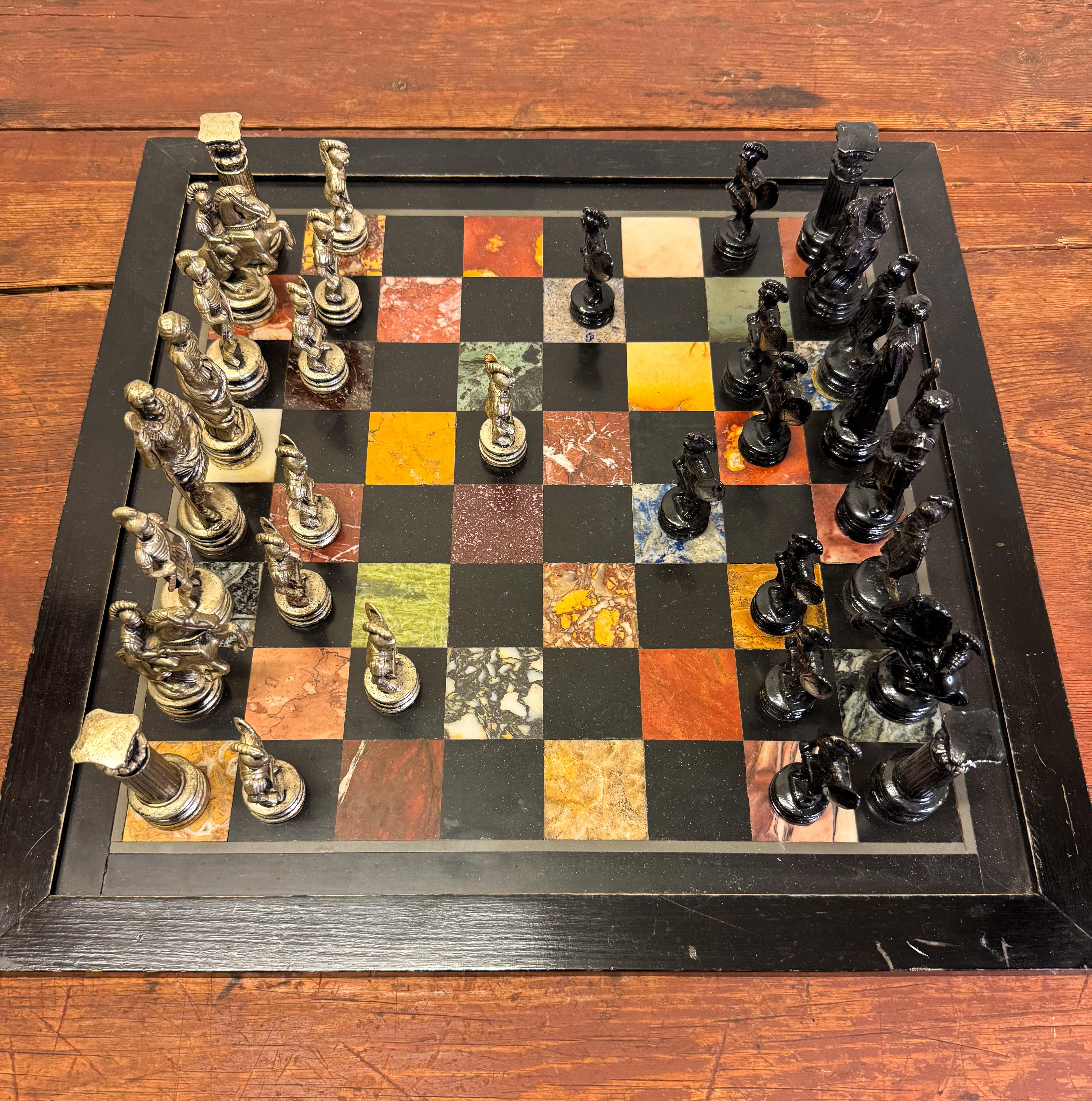 Schachspielset - Pietra Dura Marmor 19. Jahrhundert Italien im Angebot 4