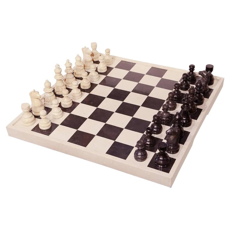 Jeu D'Échecs En Marbre Avec Figurines En Marbre - Occasion (Bon État)