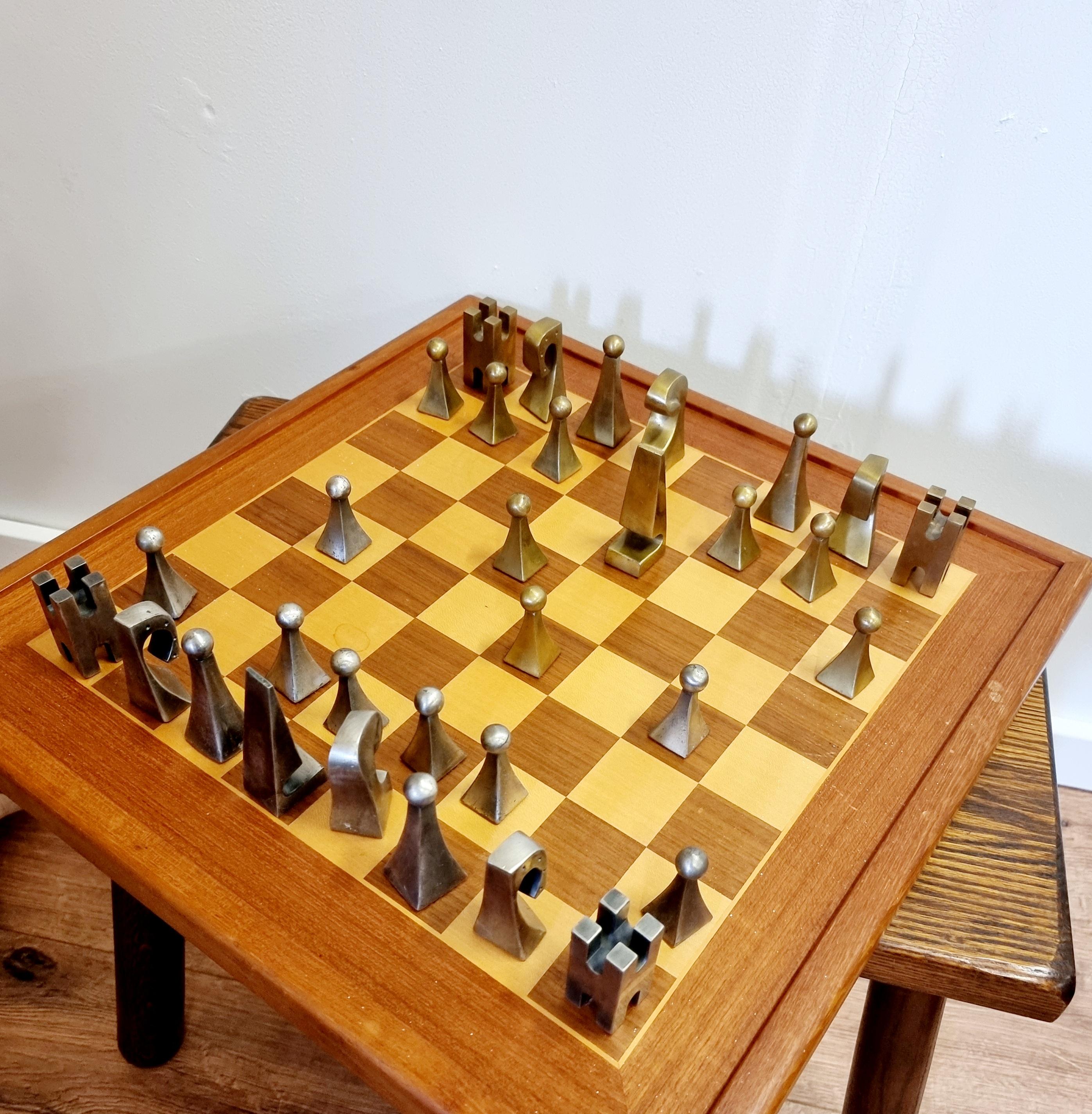 Chess Pieces, Brass and Pewter, France Mid-Century Modern, Attr. Pierre Cardin In Good Condition In Stockholm, SE