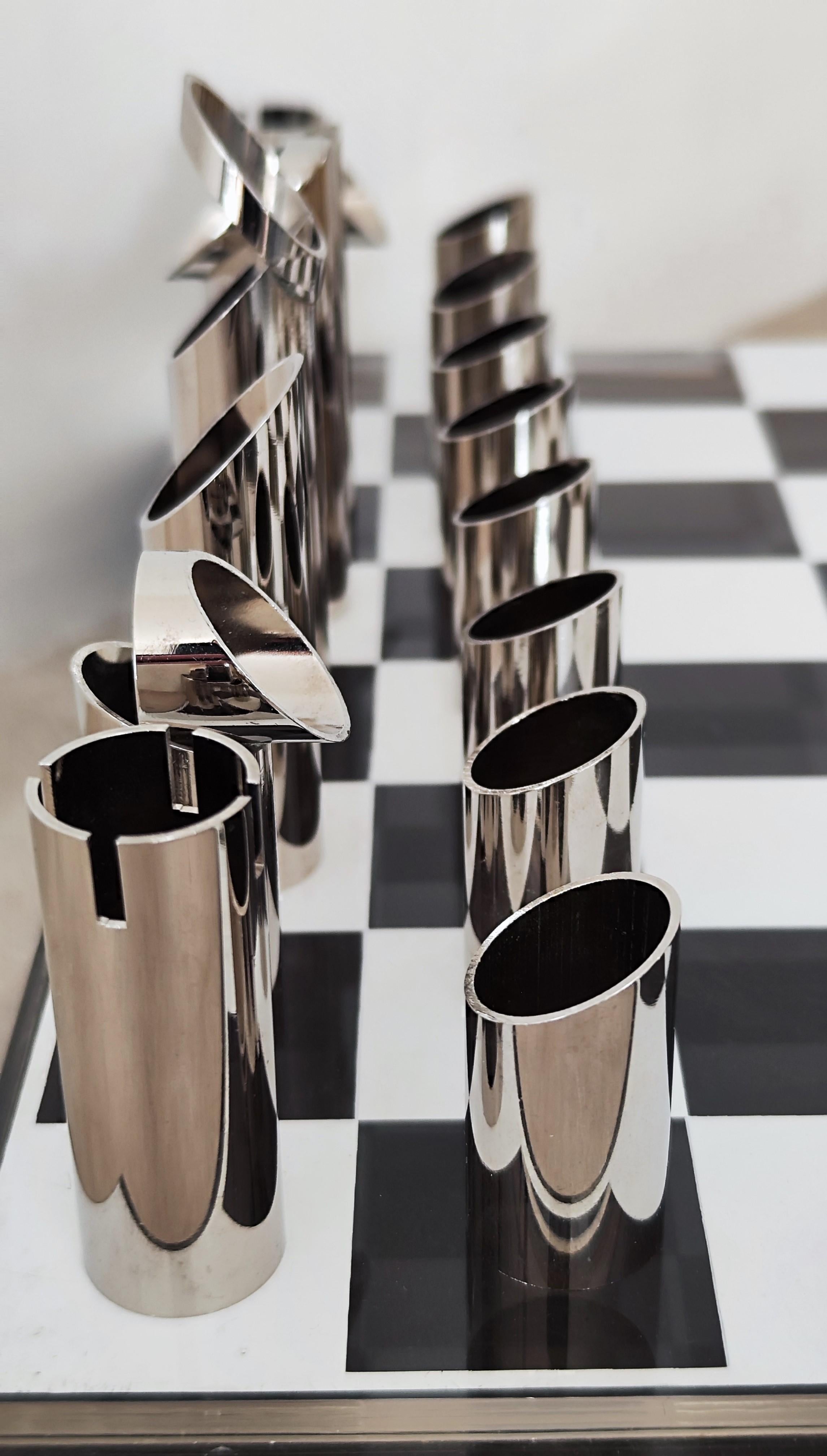 Chess set + board 70s altuglas steel bronze Mario Vento Mid Century  Italie 1970 9