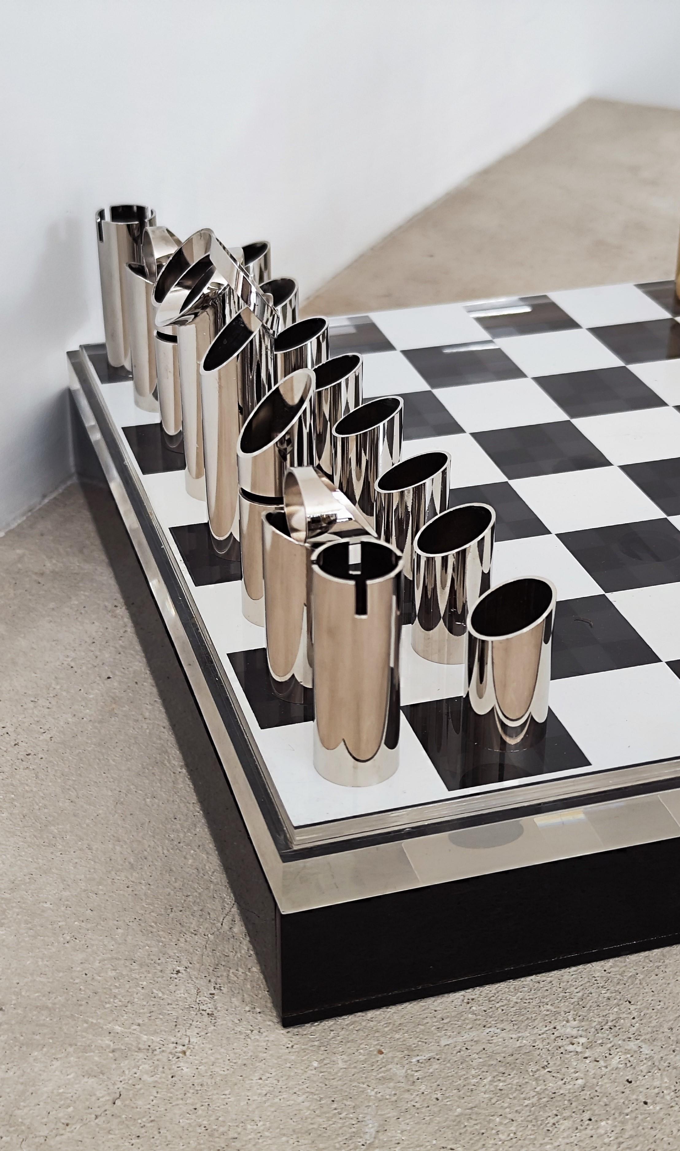 Chess set + board 70s altuglas steel bronze Mario Vento Mid Century  Italie 1970 2