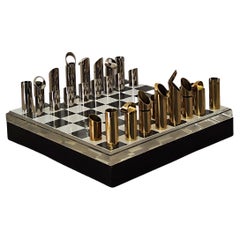 Chess set + board 70s altuglas steel bronze Mario Vento Mid Century  Italie 1970