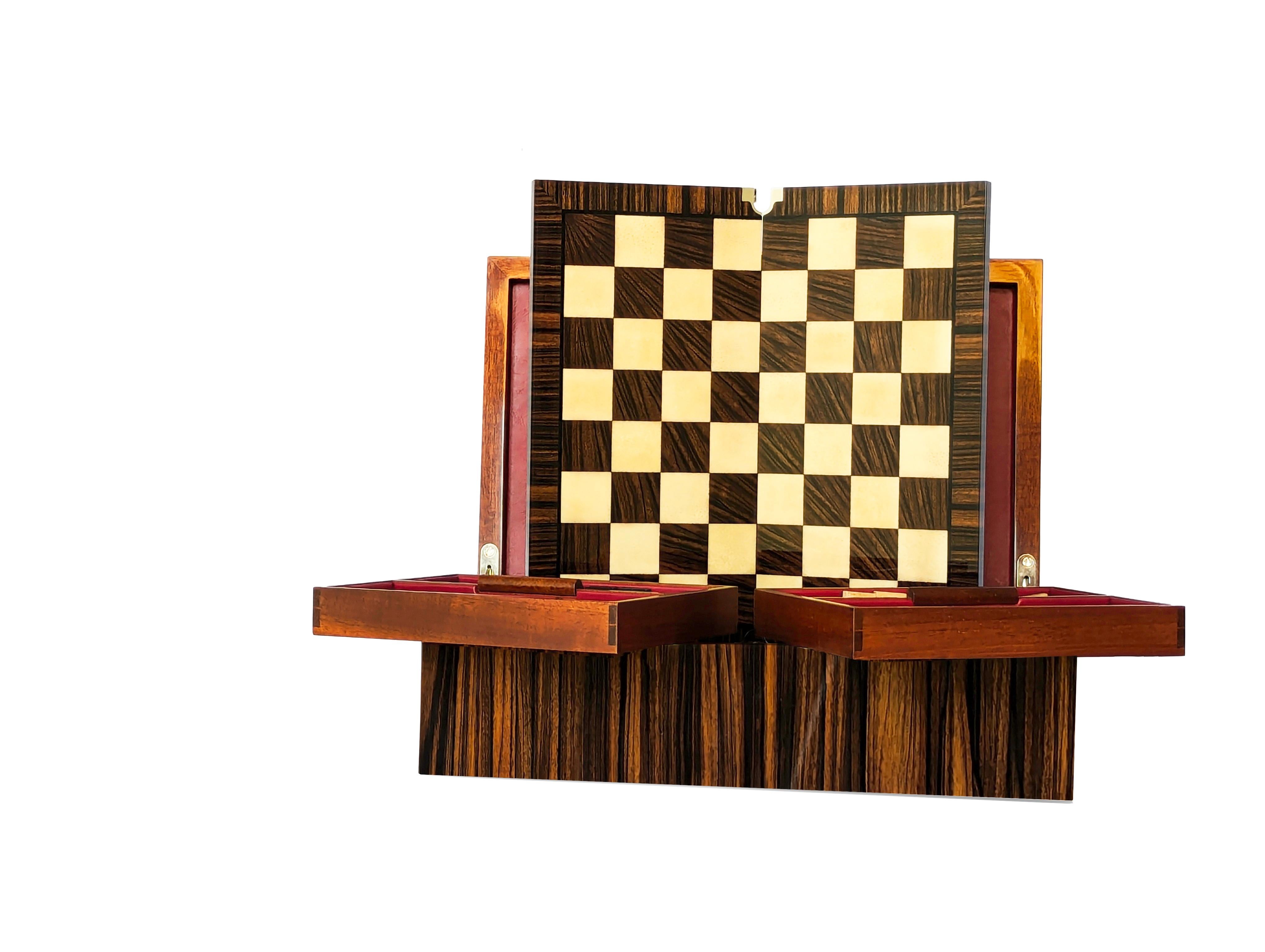 Jeu d'échecs - échiquier, boîte et pièces en ébène et érable massif faites à la main en vente 3