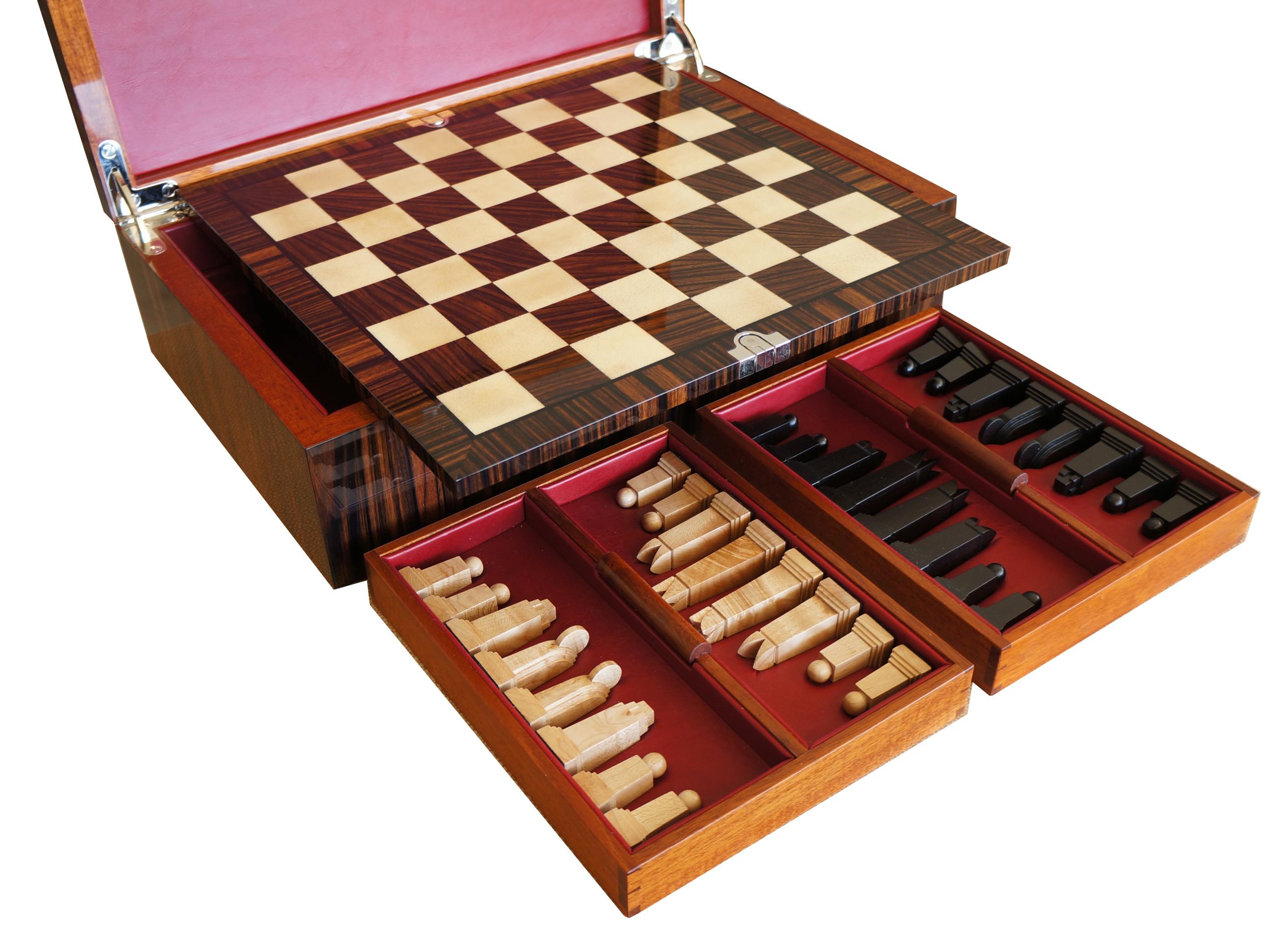 Jeu d'échecs - échiquier, boîte et pièces en ébène et érable massif faites à la main en vente 10