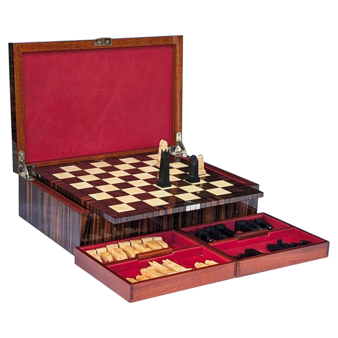 Chess Box Back Chess Set - Board, Box and solid hand-made Ebony and Rock Maple Pieces ...