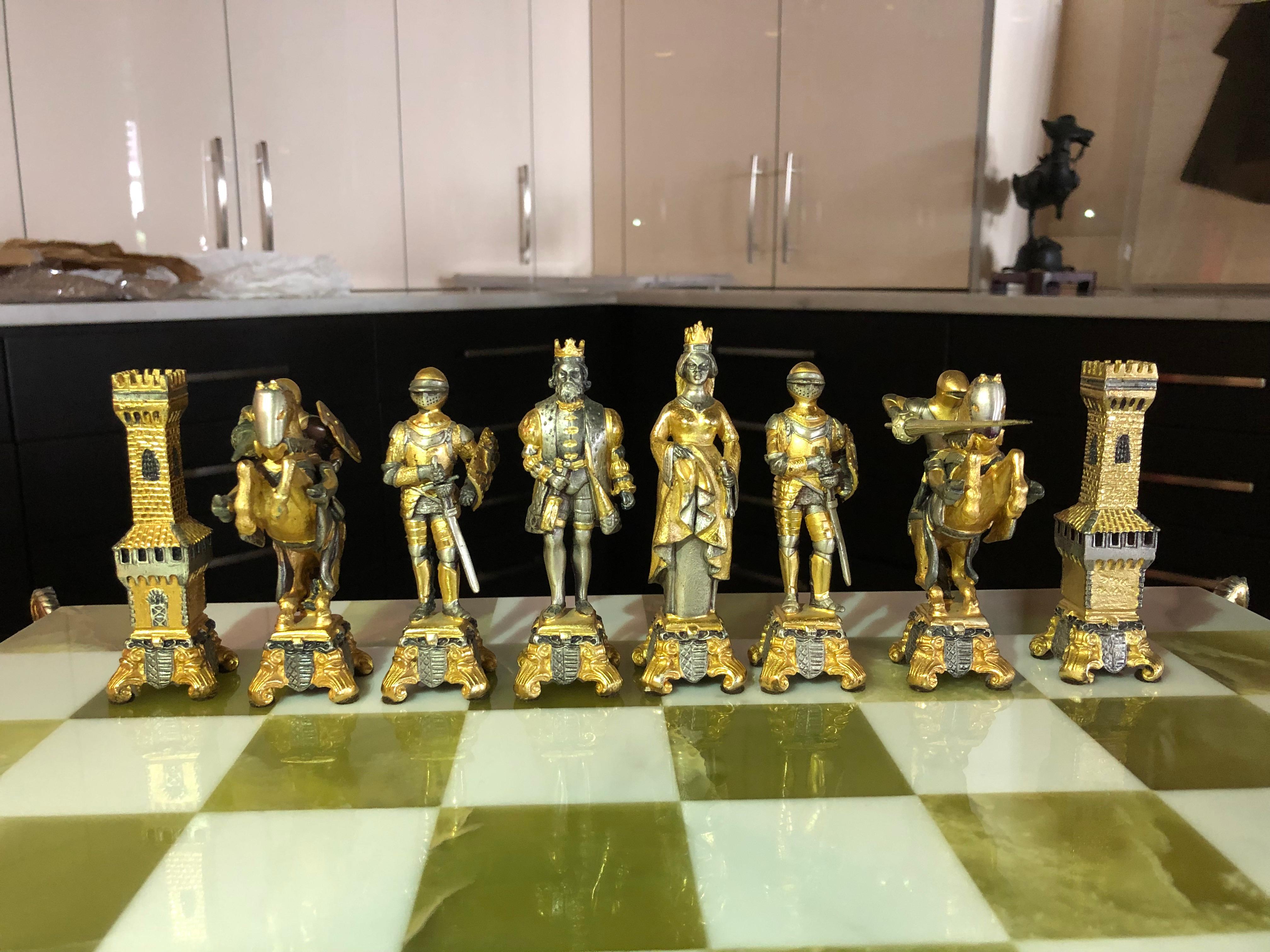 Medieval Chess Set Bronze Gold and Silver by Piero Beuzoni/Berfons