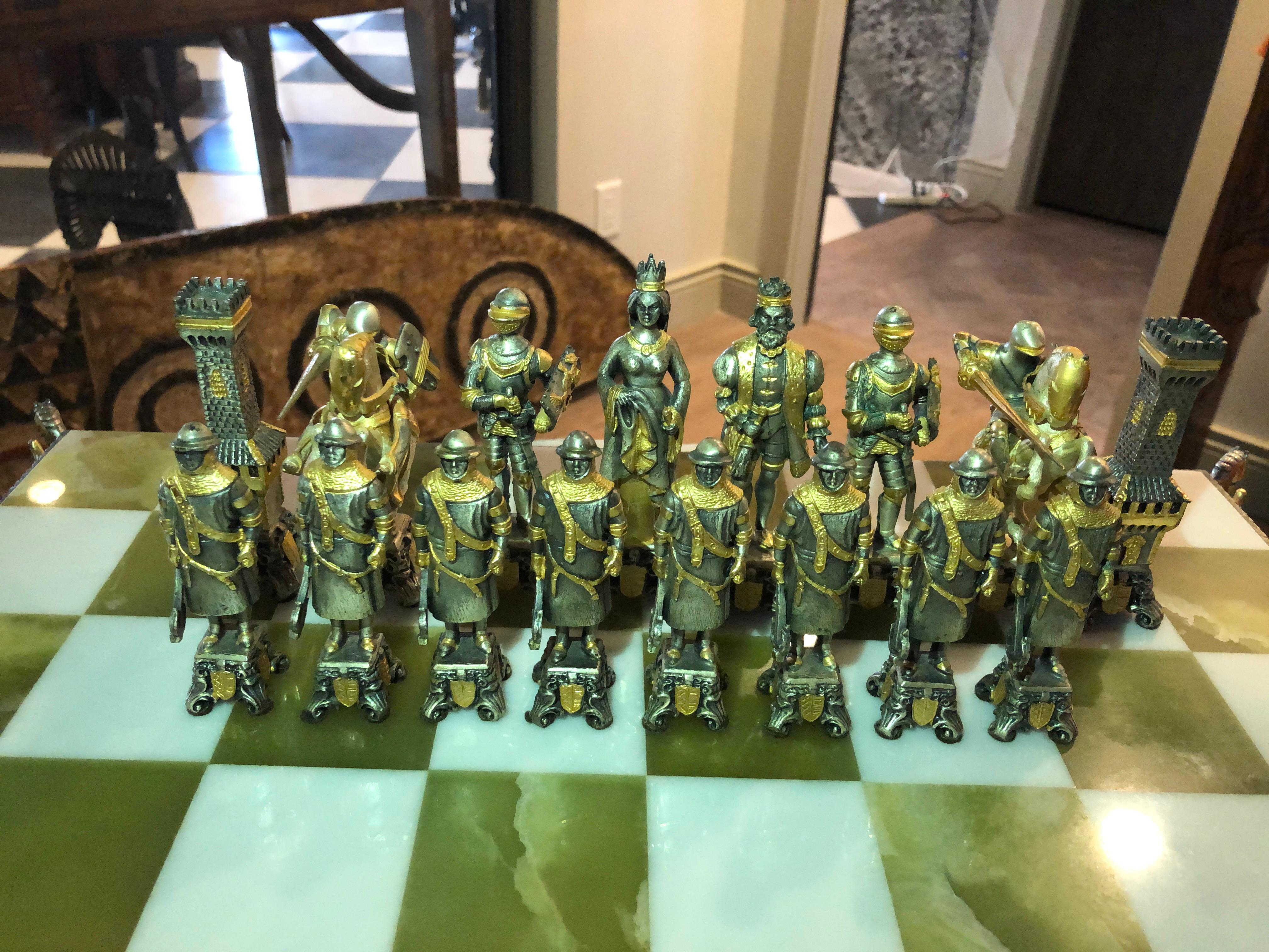 Italian Chess Set Bronze Gold and Silver by Piero Beuzoni/Berfons