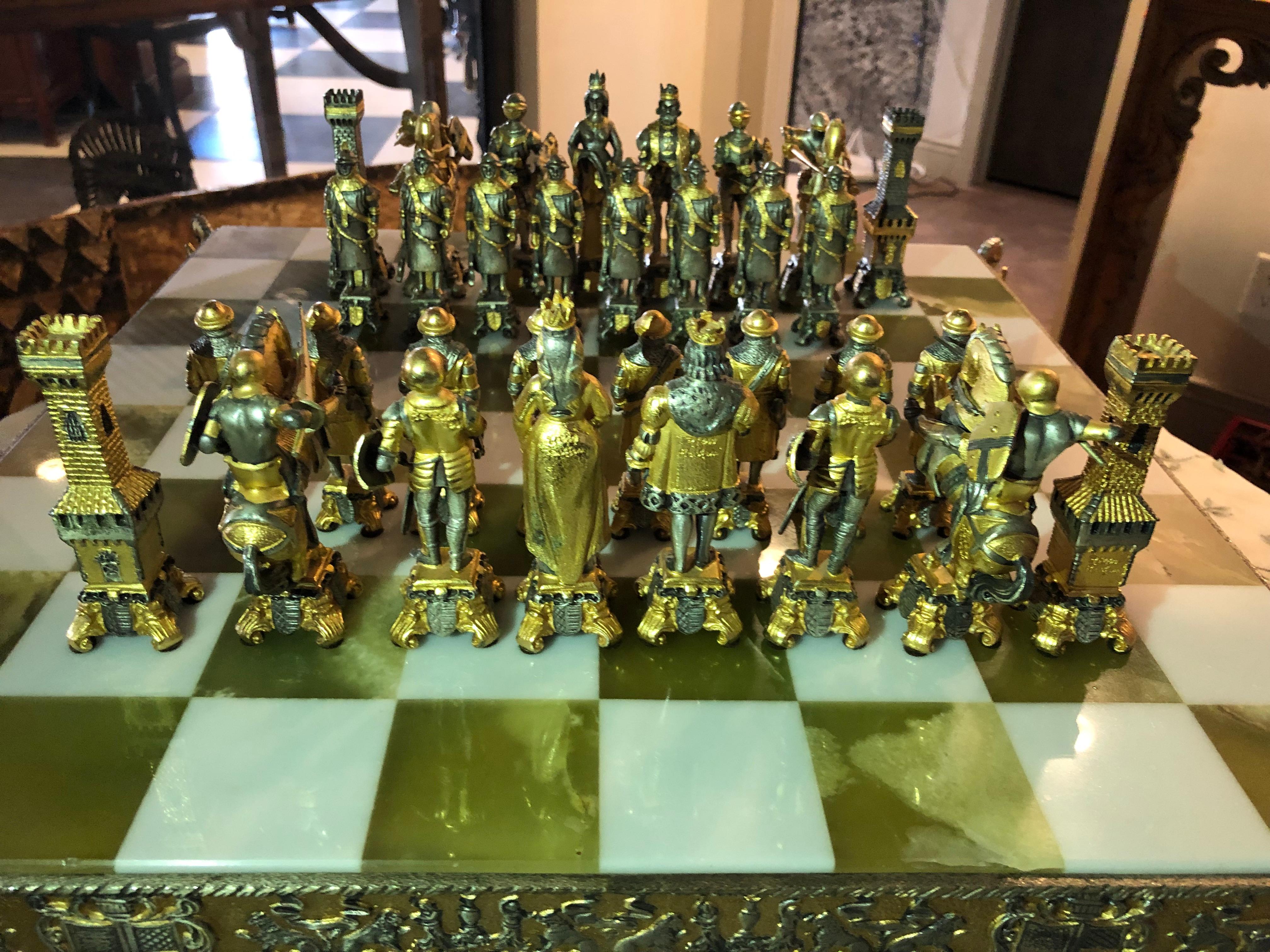 Chess Set Bronze Gold and Silver by Piero Beuzoni/Berfons In Excellent Condition In Sarasota, FL