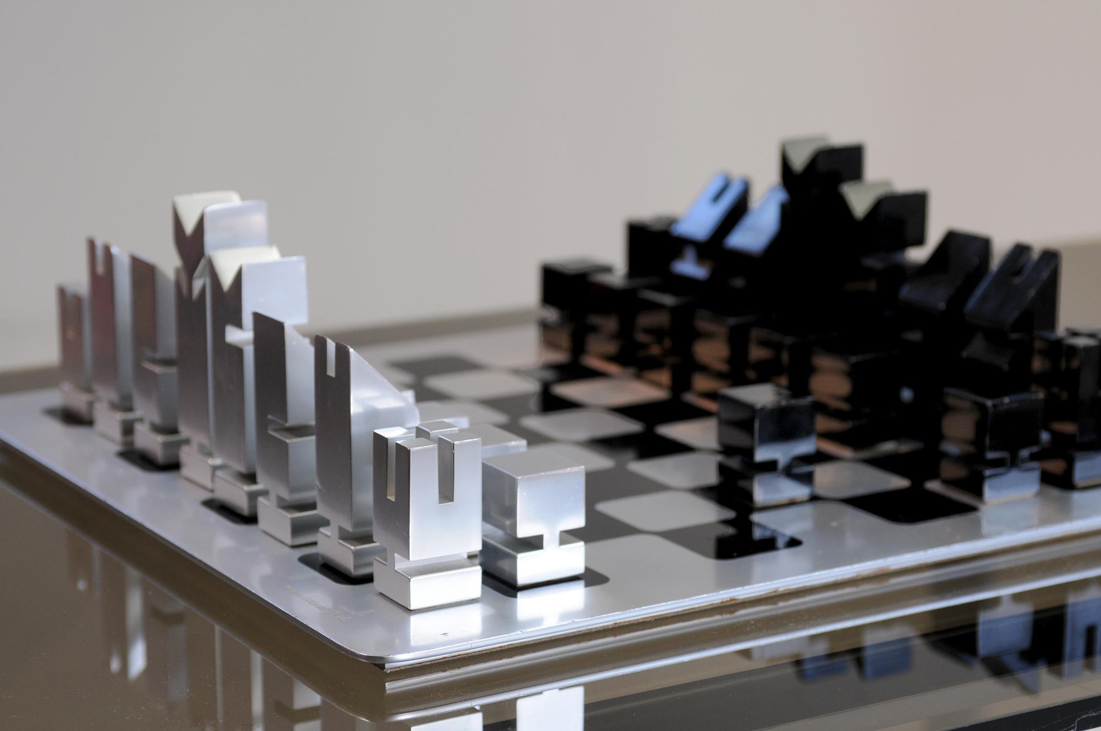 Aluminum Chess Set by Walter and Moretti, No. 1 of Pre-Production, France, 1970