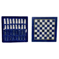 Antique Chess Set Gemstone Lapis Lazuli and Marble 8"