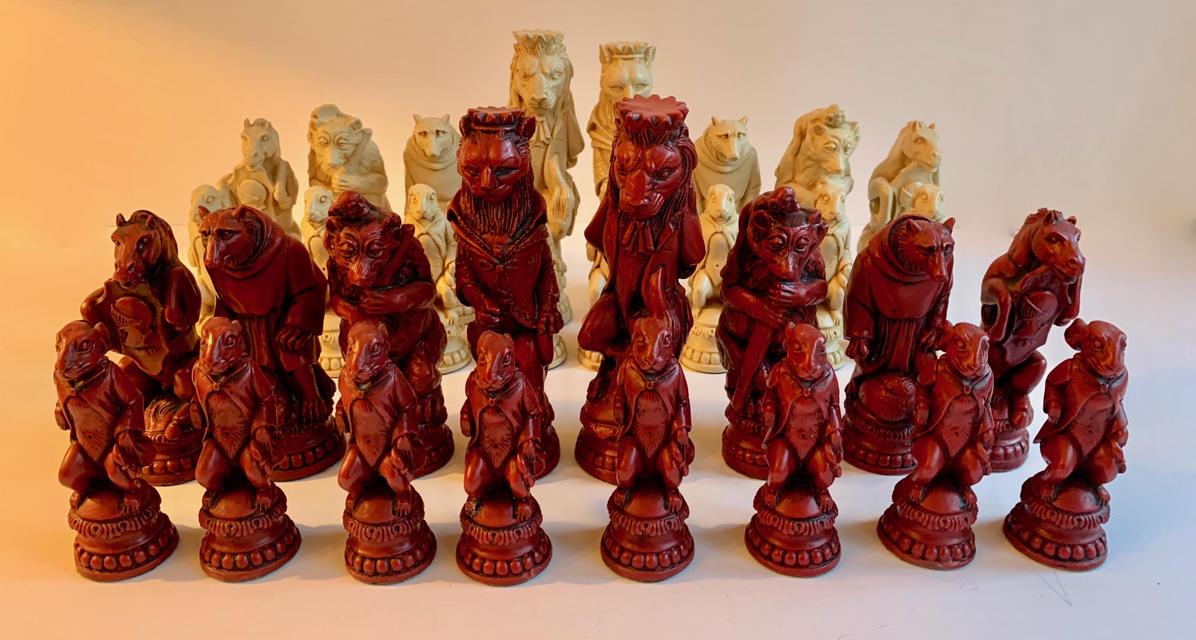 32 wonderful Resin oversized woodland animals - Bears, lions, badgers, rabbits, etc.- a very decorative set, and a nice look and weight. Some loss on a few pieces, however, due to the busy and intricate design, not terribly noticeable or offensive. 