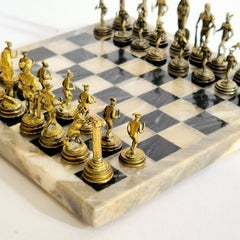 Chess set, onyx and pewter, French 1970s