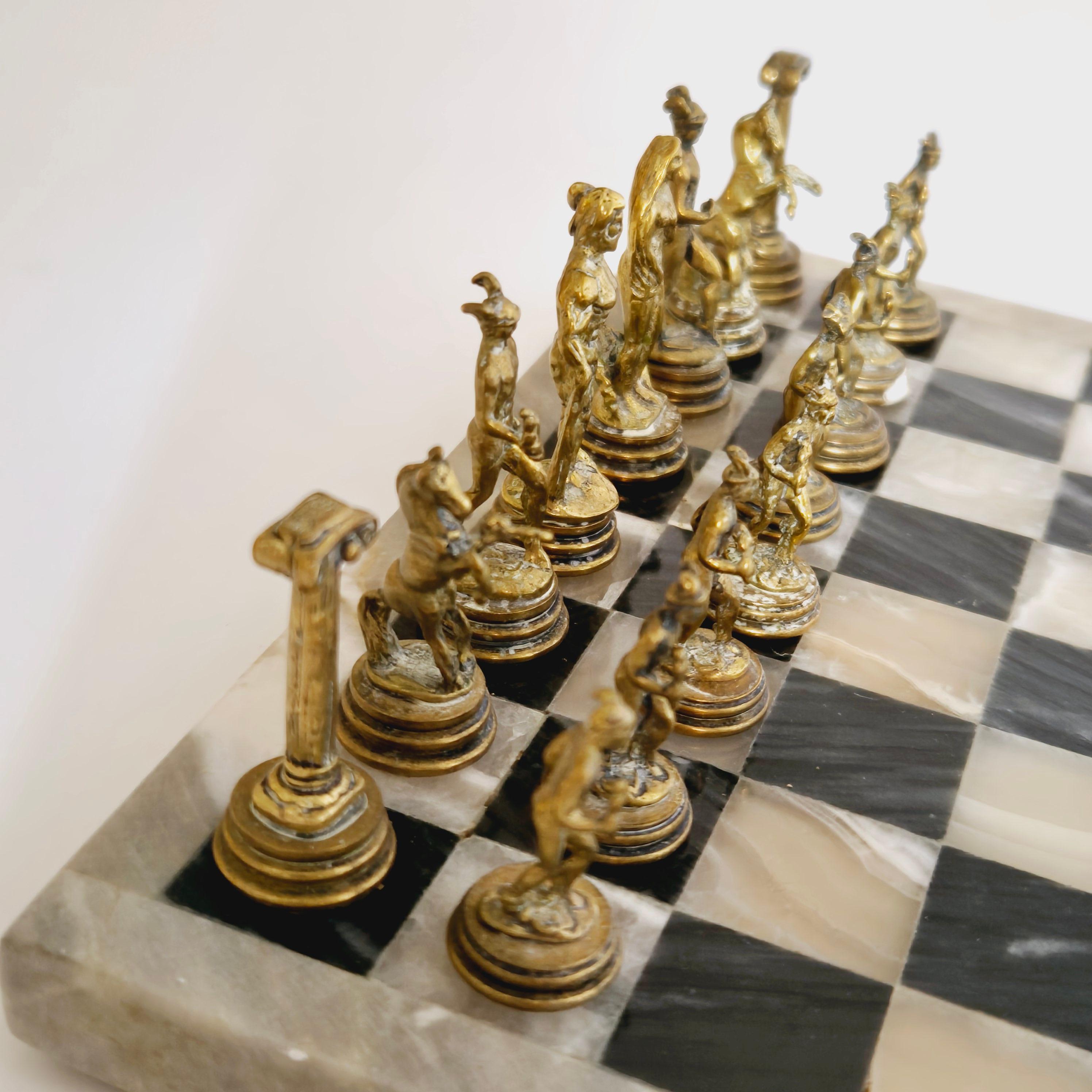 Late 20th Century Chess set, onyx and pewter, French 1970s