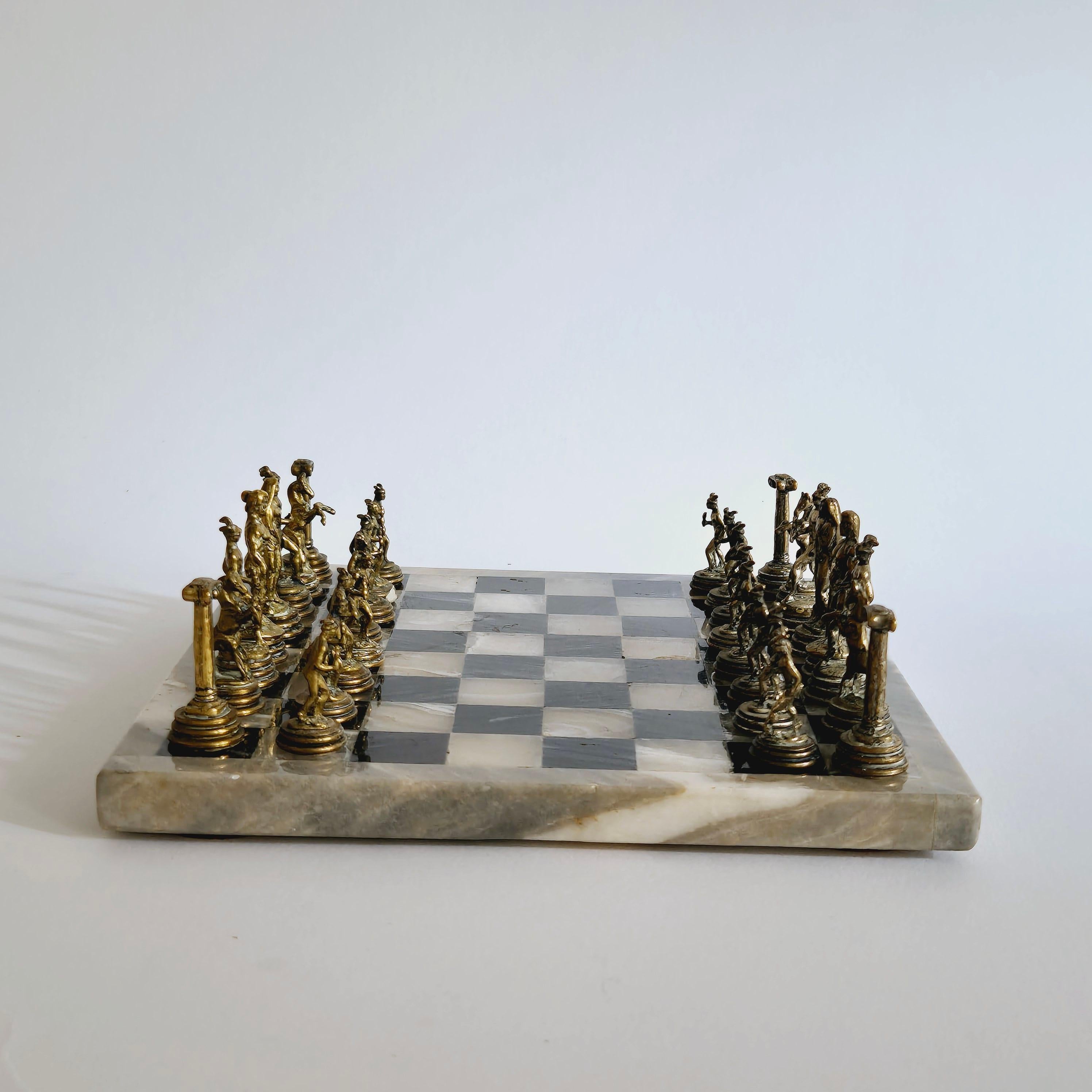 Onyx Chess set, onyx and pewter, French 1970s