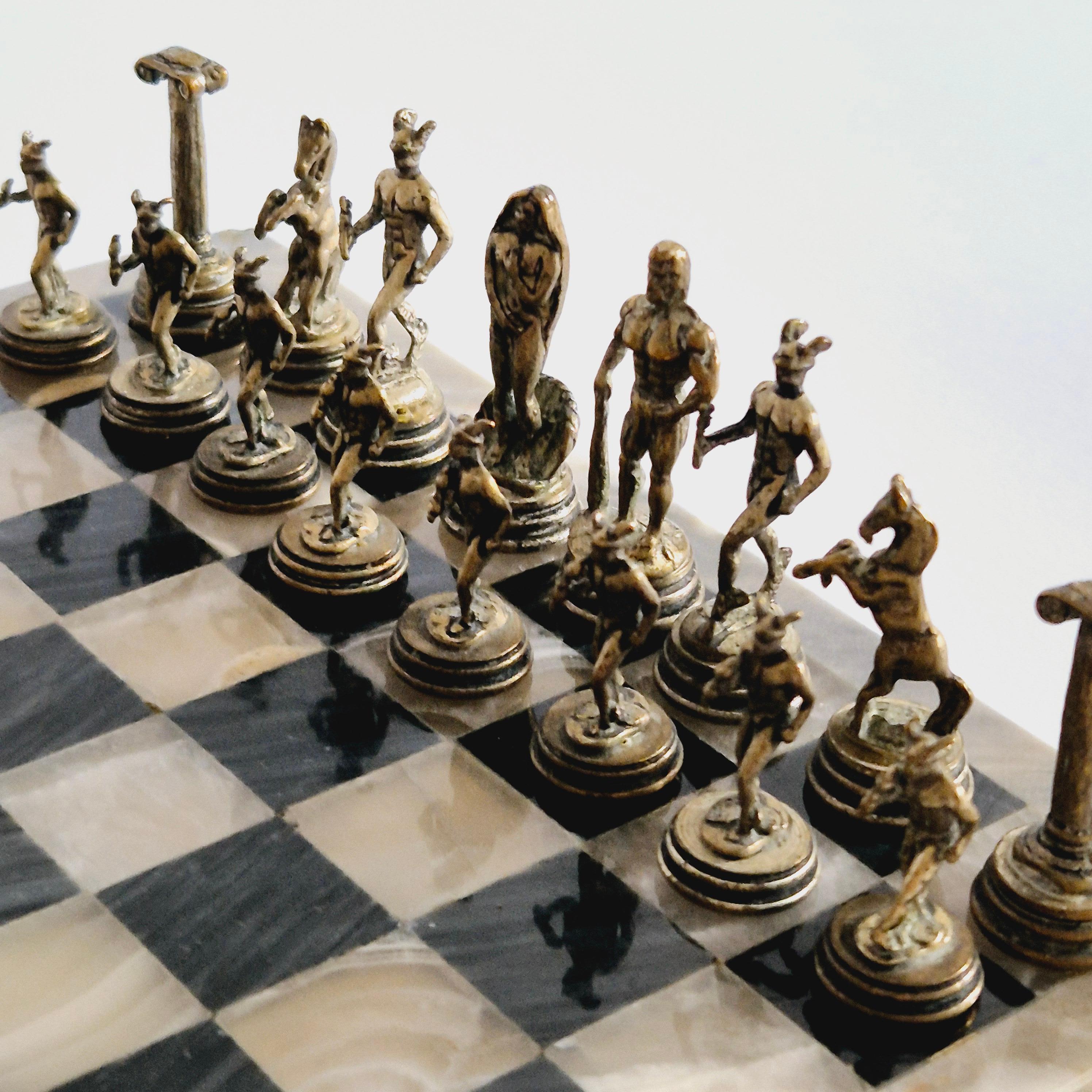 Chess set, onyx and pewter, French 1970s 3