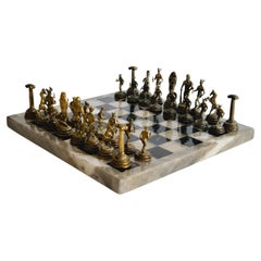 Chess set, onyx and pewter, French 1970s