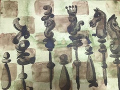 Chess Set Watercolor #3 by Zev Daniel Harris