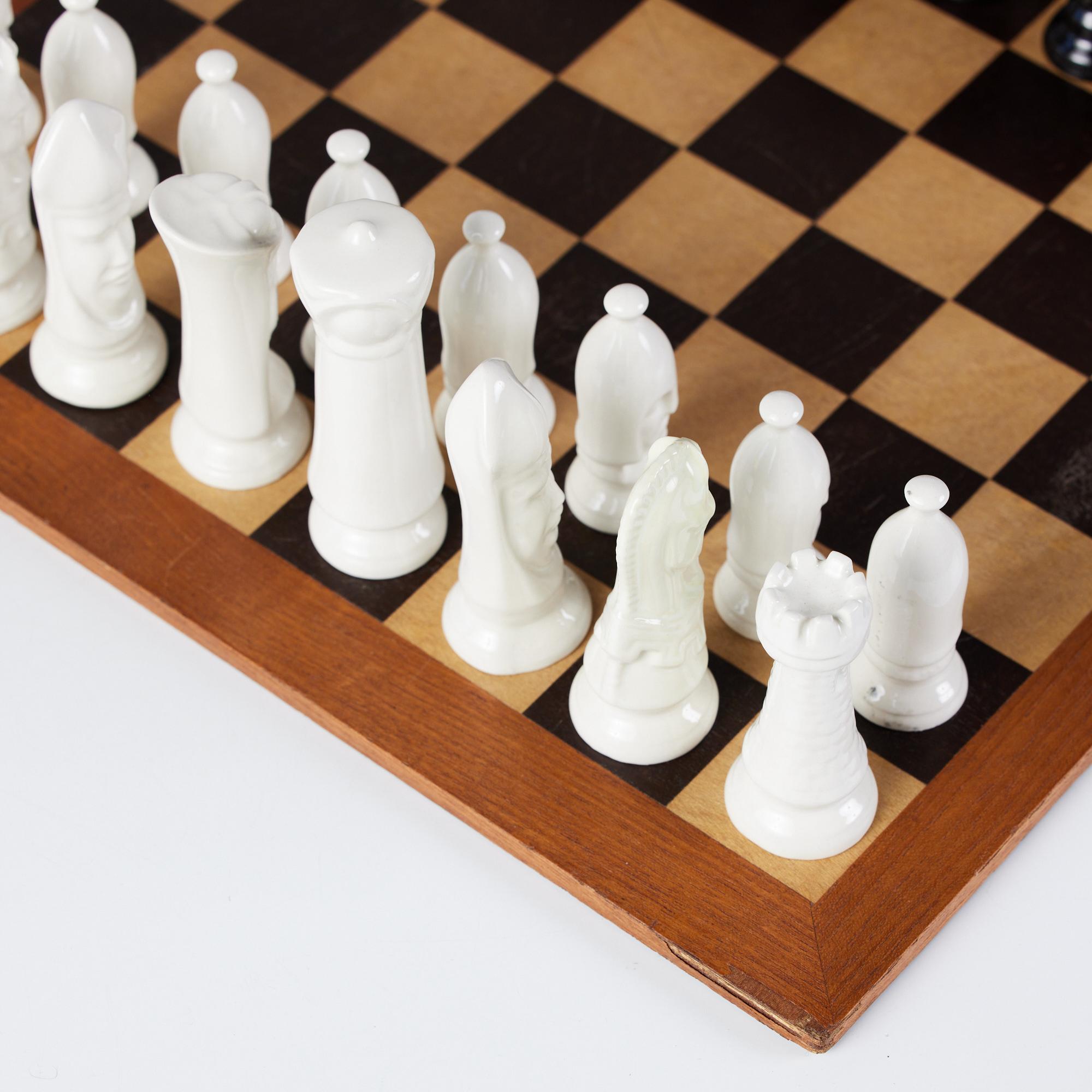 Glazed Chess Set with Ceramic Game Pieces