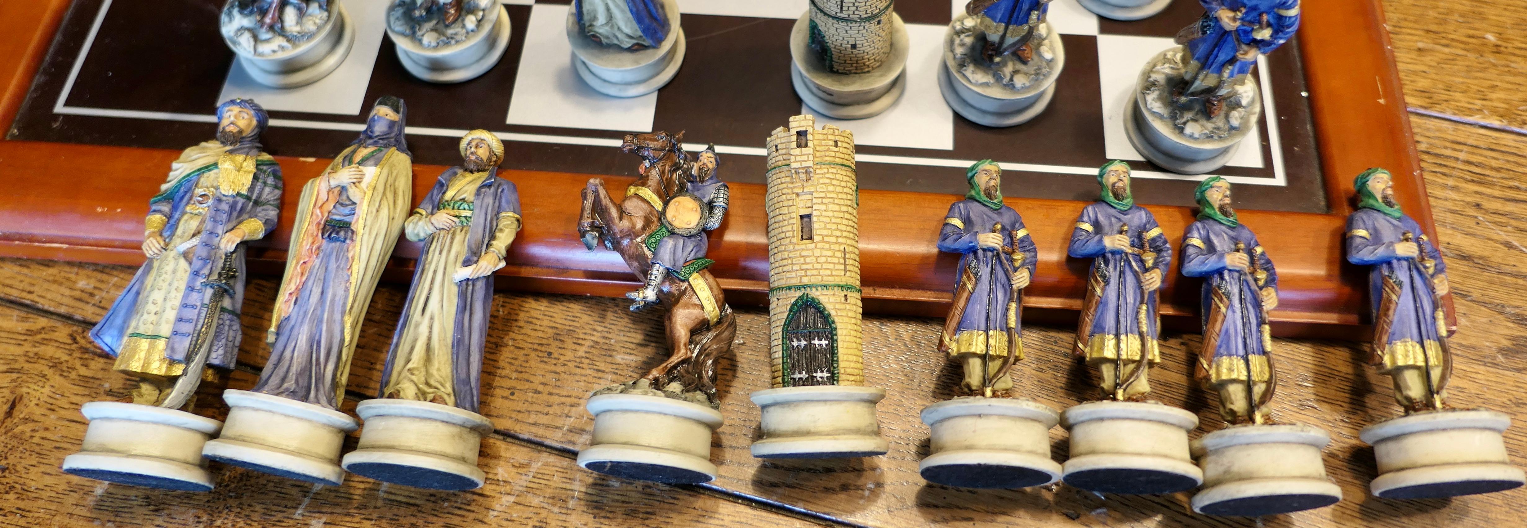 Resin Chess Set with Crusader and Saracen Figures  An interesting slant on the game   For Sale