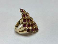 Chess Style Jewelry Gold Ring with Diamonds and Burmese Rubies