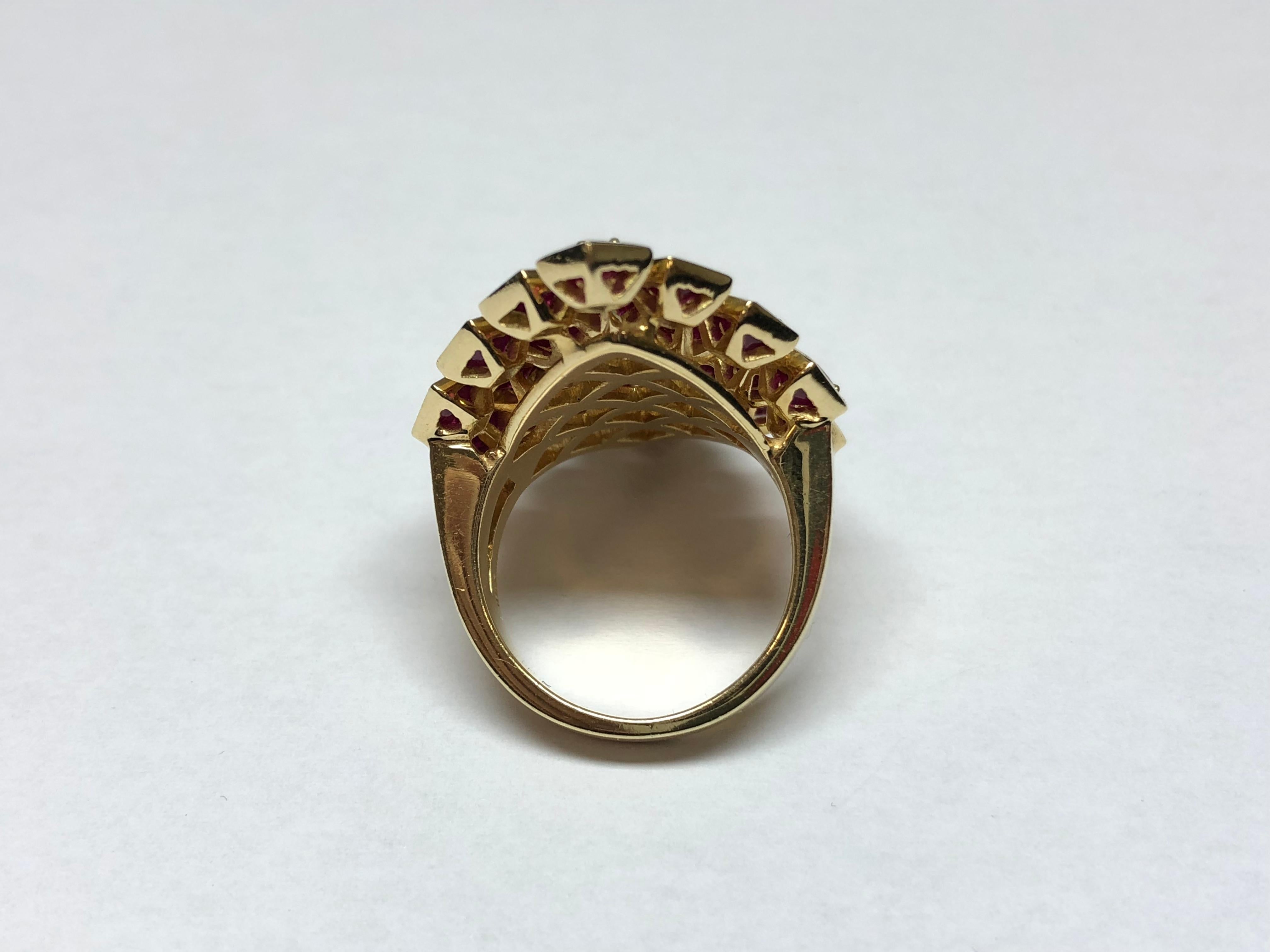 Chess Style Jewelry Gold Ring with Diamonds and Burmese Rubies In Good Condition For Sale In Sofia , BG