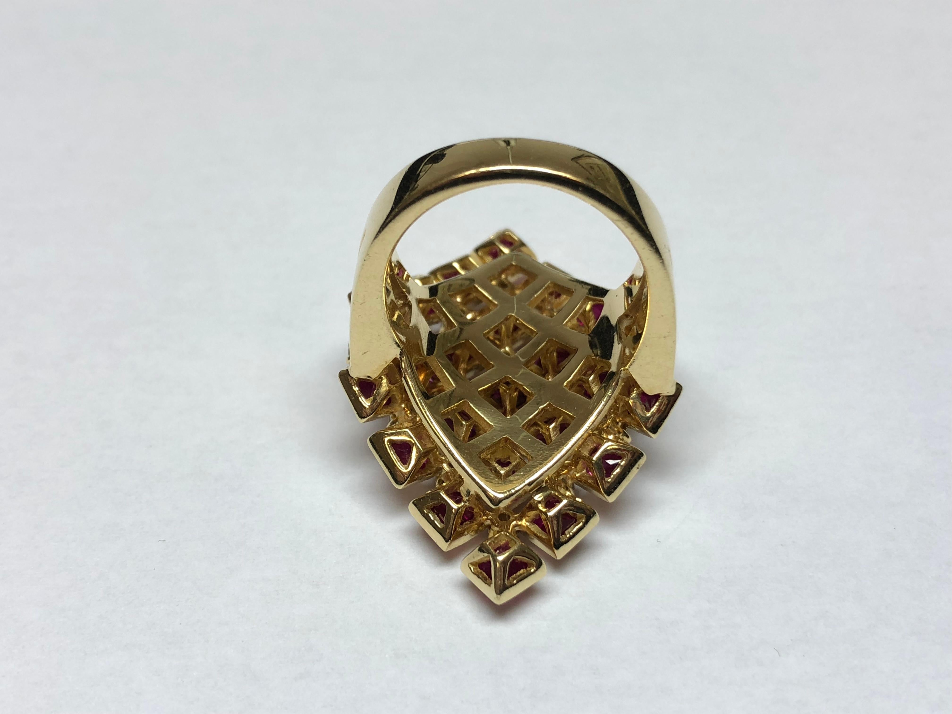 Chess Style Jewelry Gold Ring with Diamonds and Burmese Rubies For Sale 1