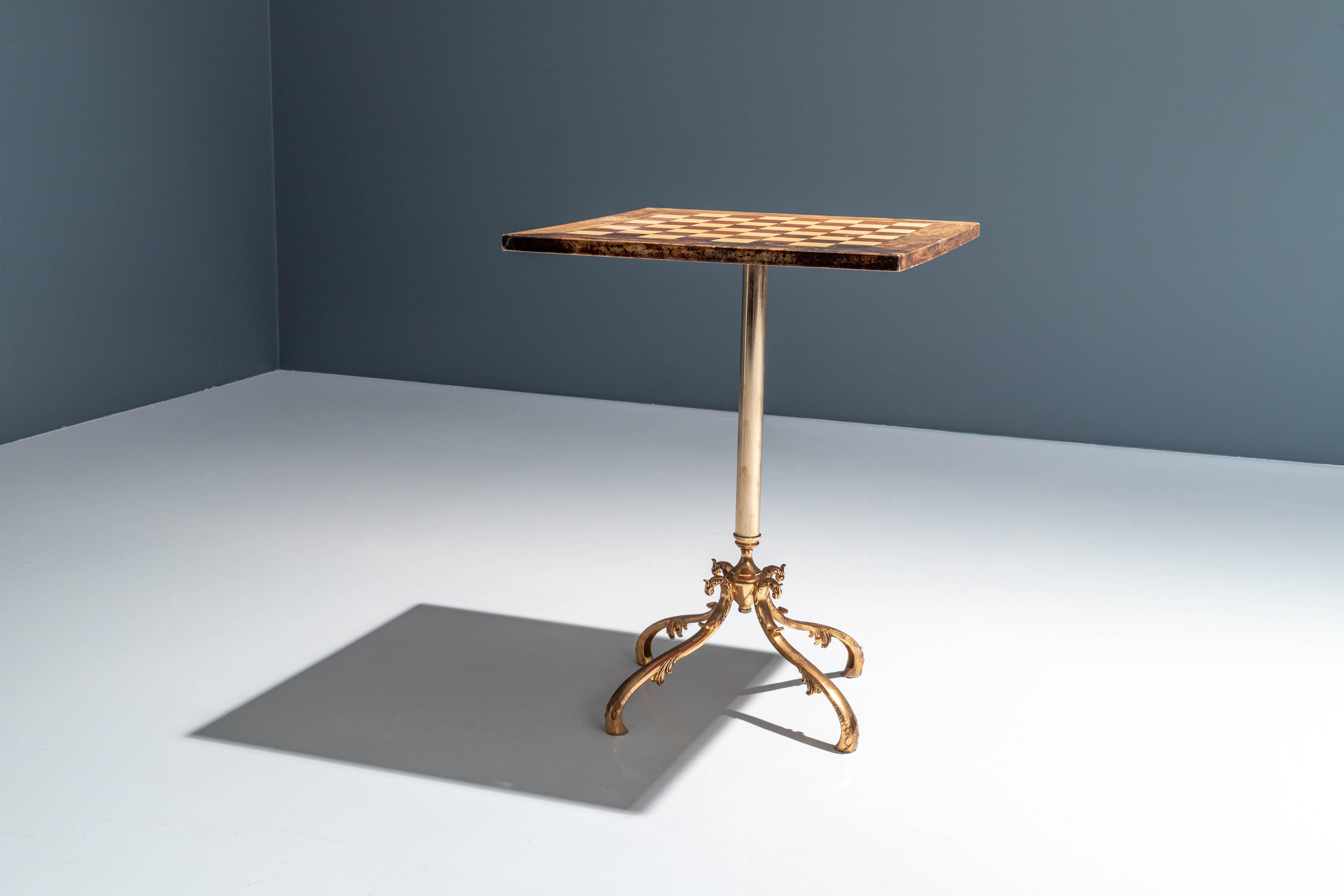 Italian Chess Table by Aldo Tura in Lacquered Goatskin and Brass, Italy, 1970's For Sale